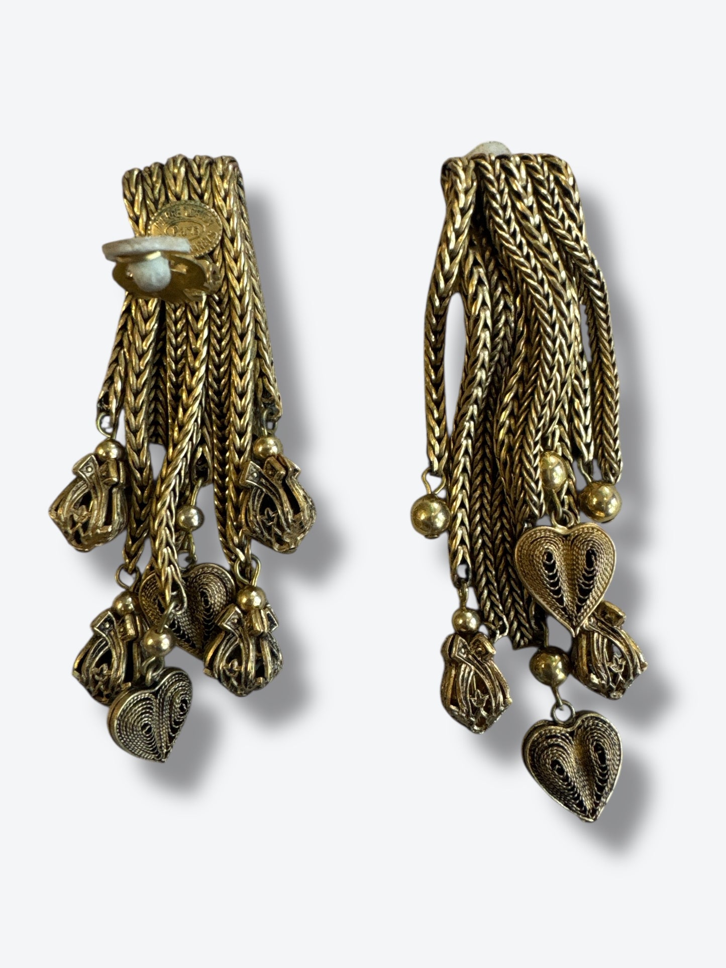 1980s Dumas Paris for Aya Karen Chain + Heart Earrings (Signed/Clip)
