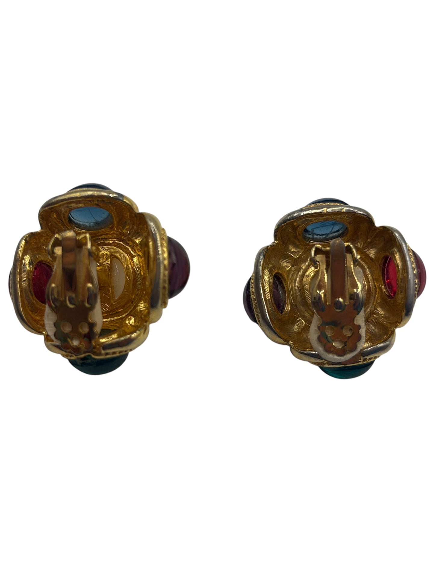 Vintage Byzantine & Cabochon Clip Earrings (Clip)