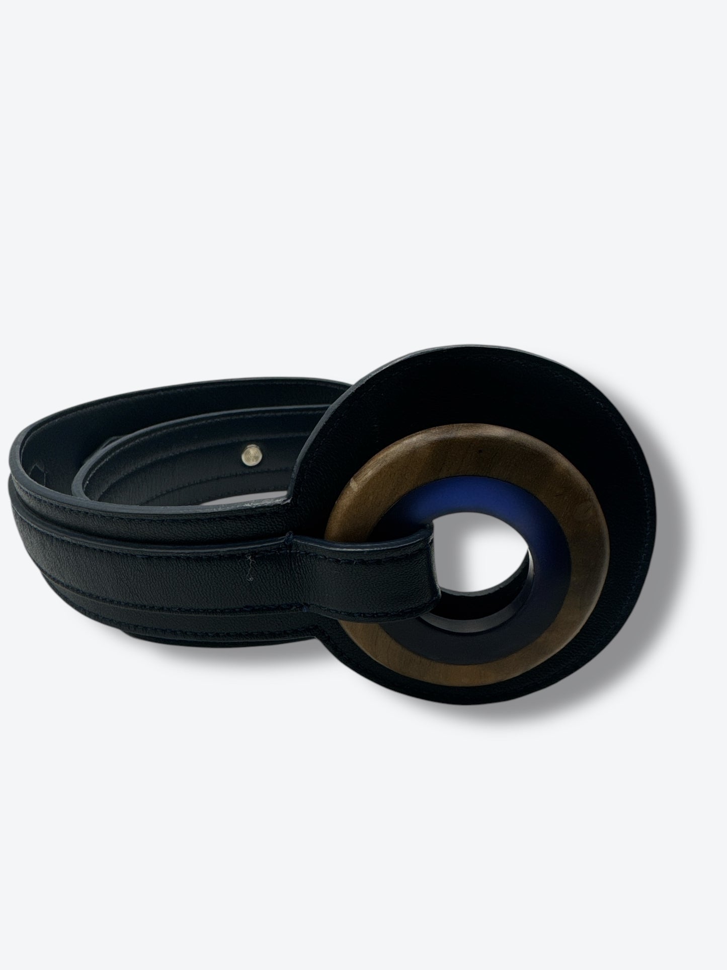 Vintage Wooden “O” Navy Leather Belt