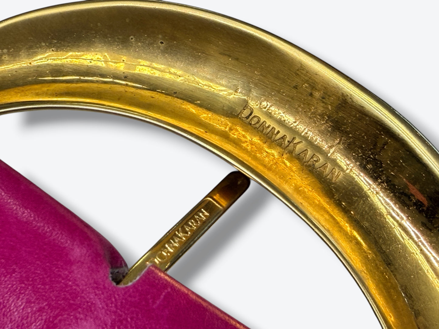 1990s/Y2K Donna Karen New York Obi Hot Pink Wide Leather + Brass Buckle Belt