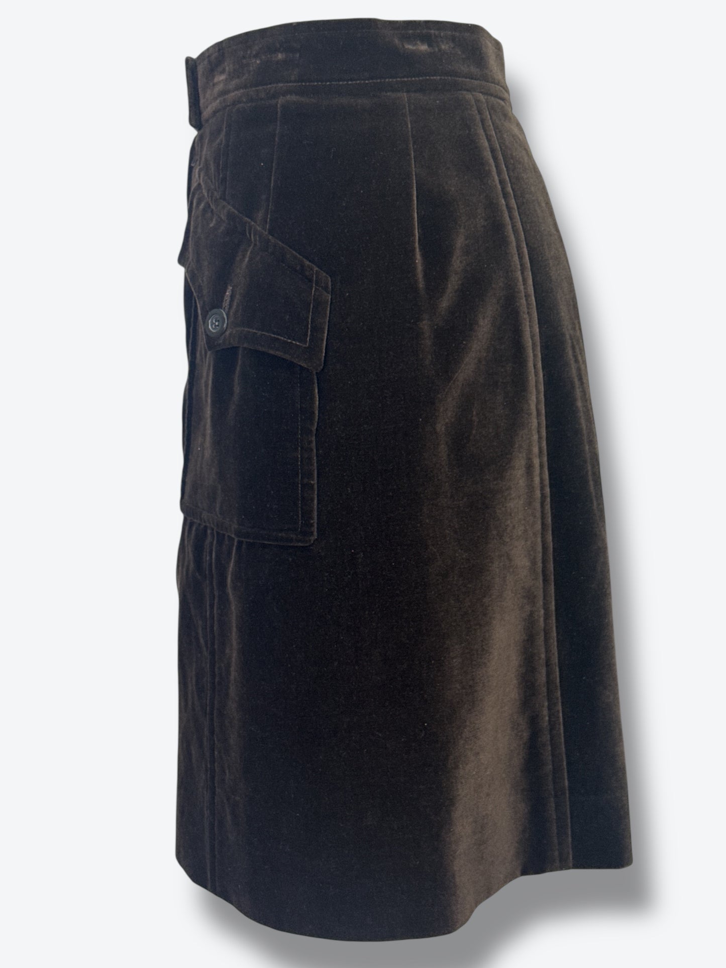 #10. 1970s Yves Saint Laurent Rive Gauche Brown Velvet Utility Mini Skirt