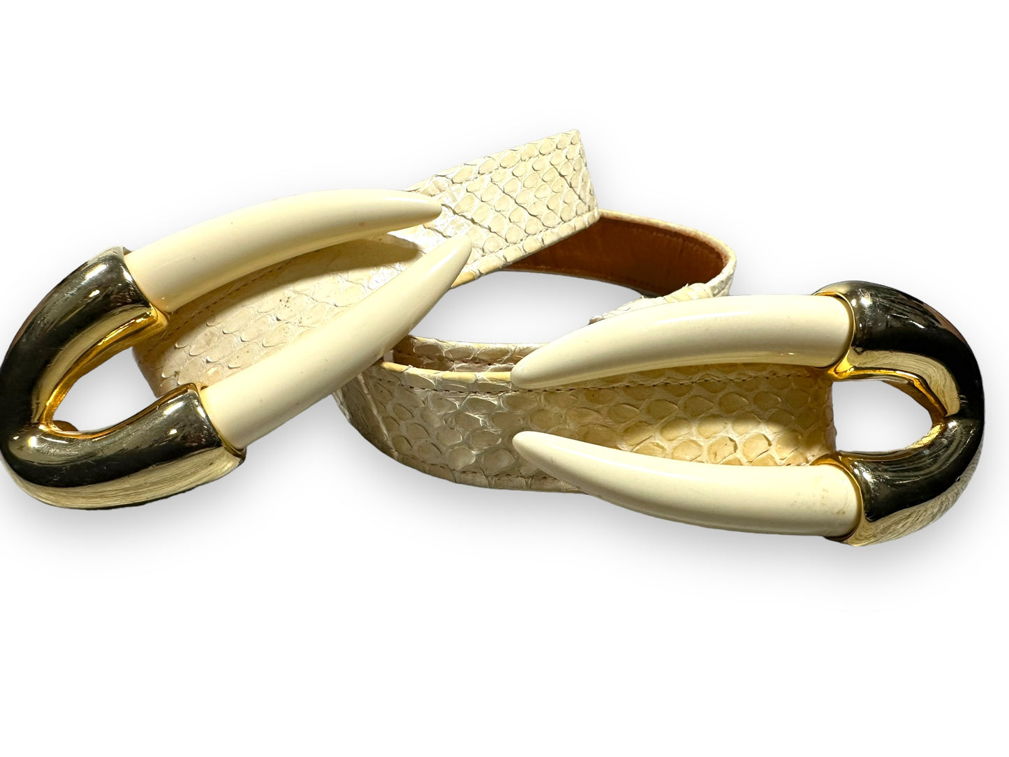 1990s Crème Snakeskin Crab Claw Belt