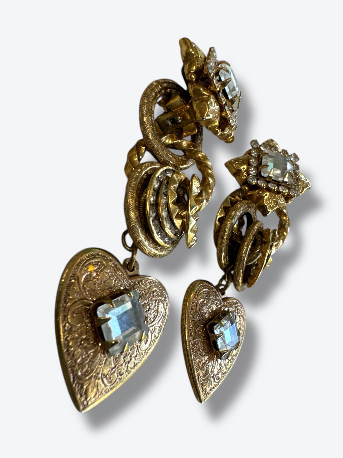 1990s Mary DeMarco Metallic Romance Clip On Earrings