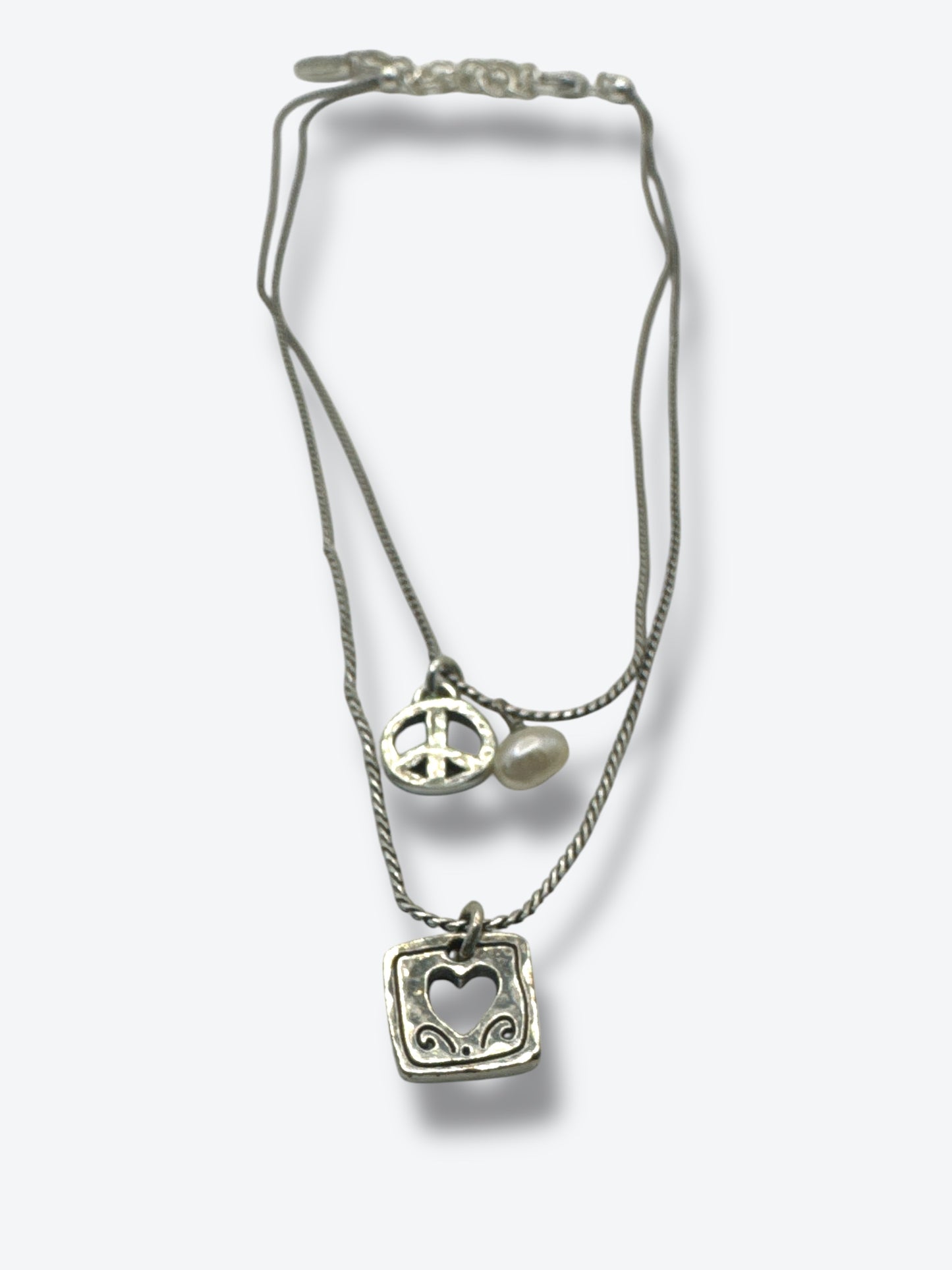 Vintage Brighton 8” Double Strand Sliver Peace, Love, Gratitude Necklace