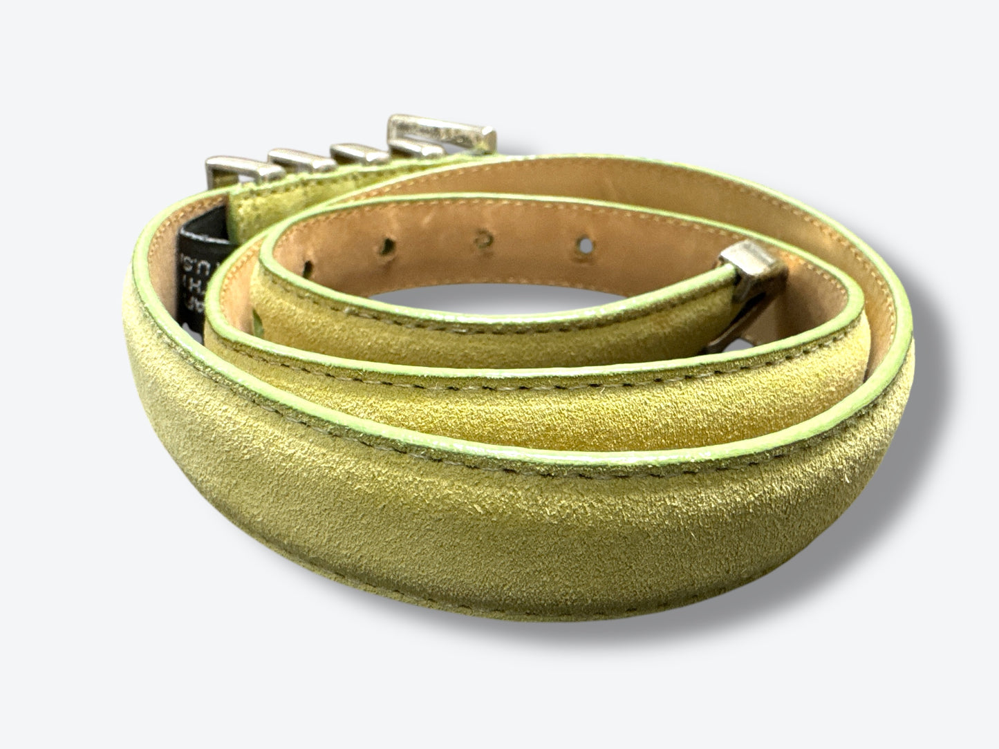1990s “Brighton” Lime Green “ Earth • Sea • Wind • Love” Suede Charm Belt