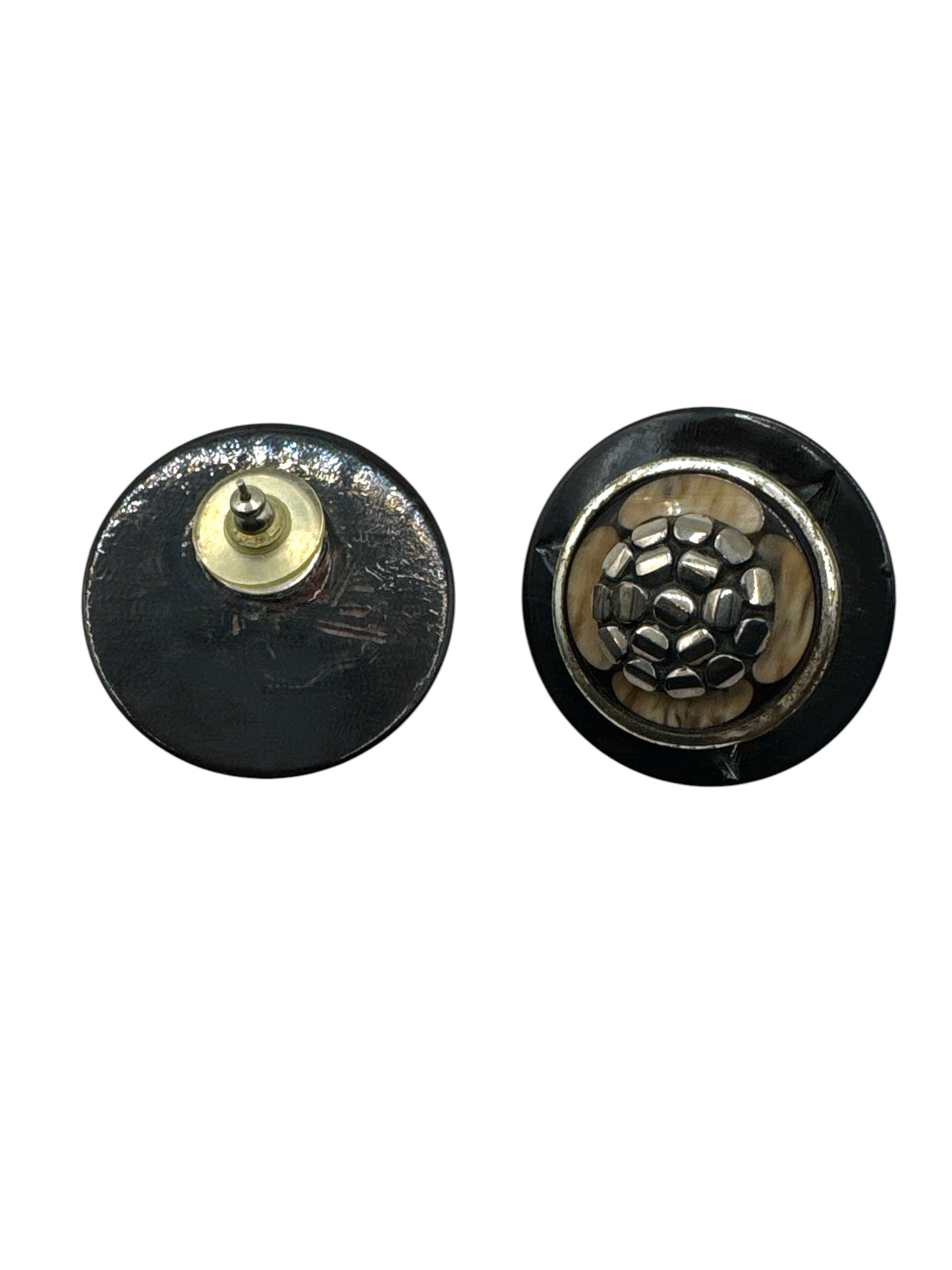Vintage Floral and Metal Circular Earrings
