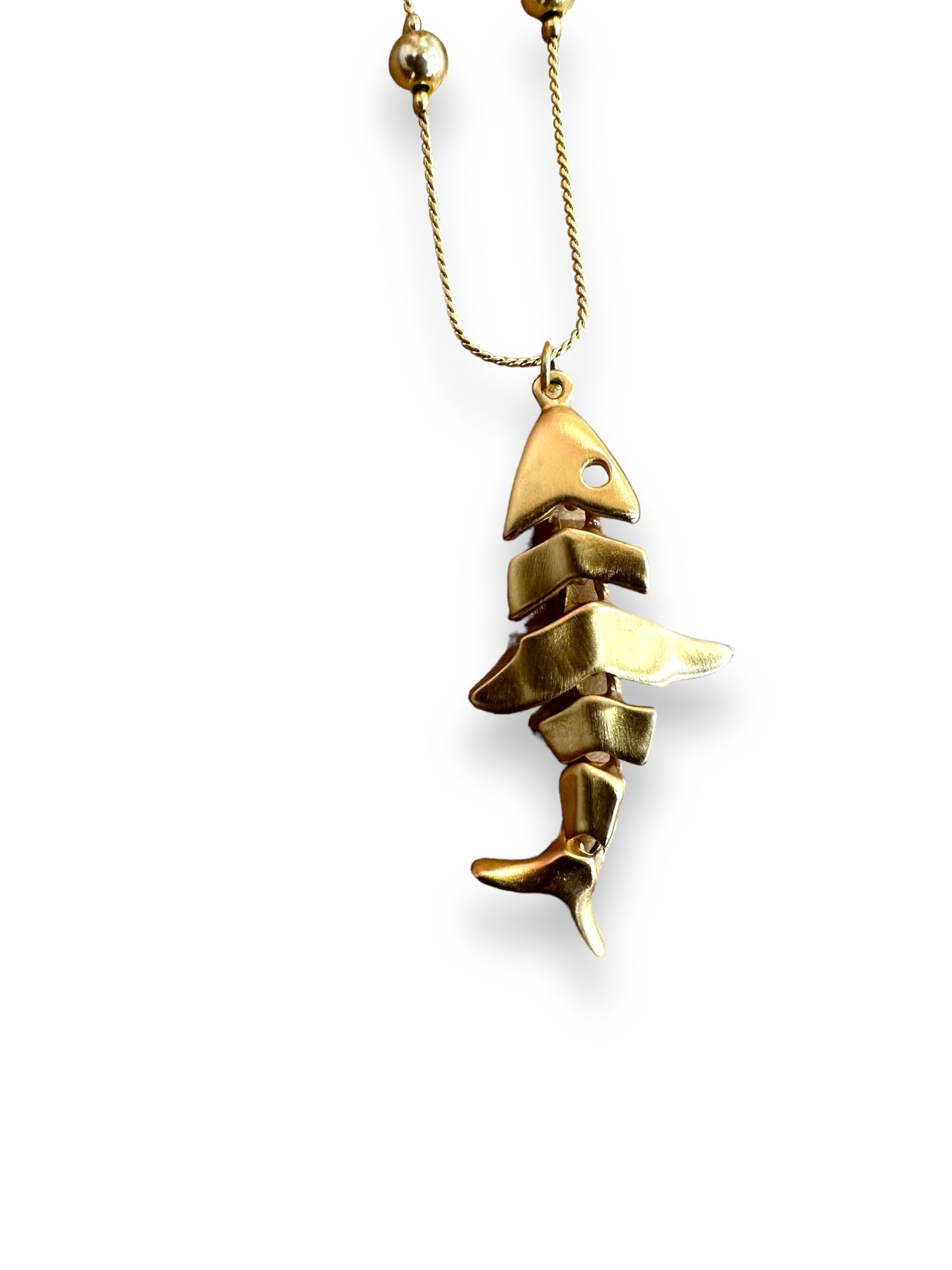 1990s Anne Klein Gold Beaded Fish Necklace
