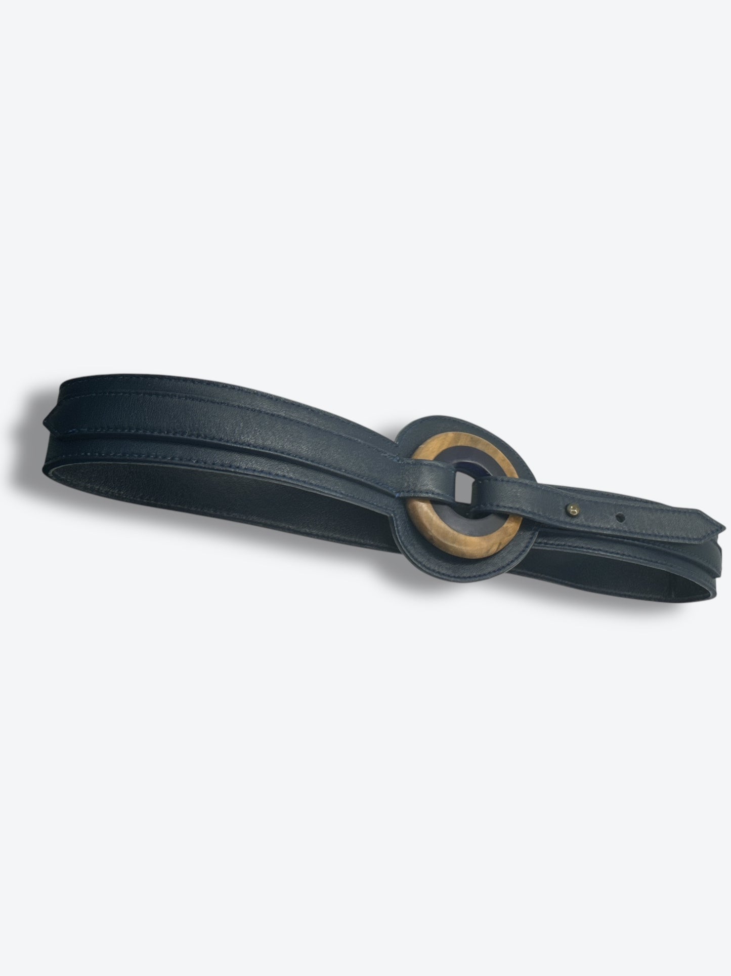 Vintage Wooden “O” Navy Leather Belt