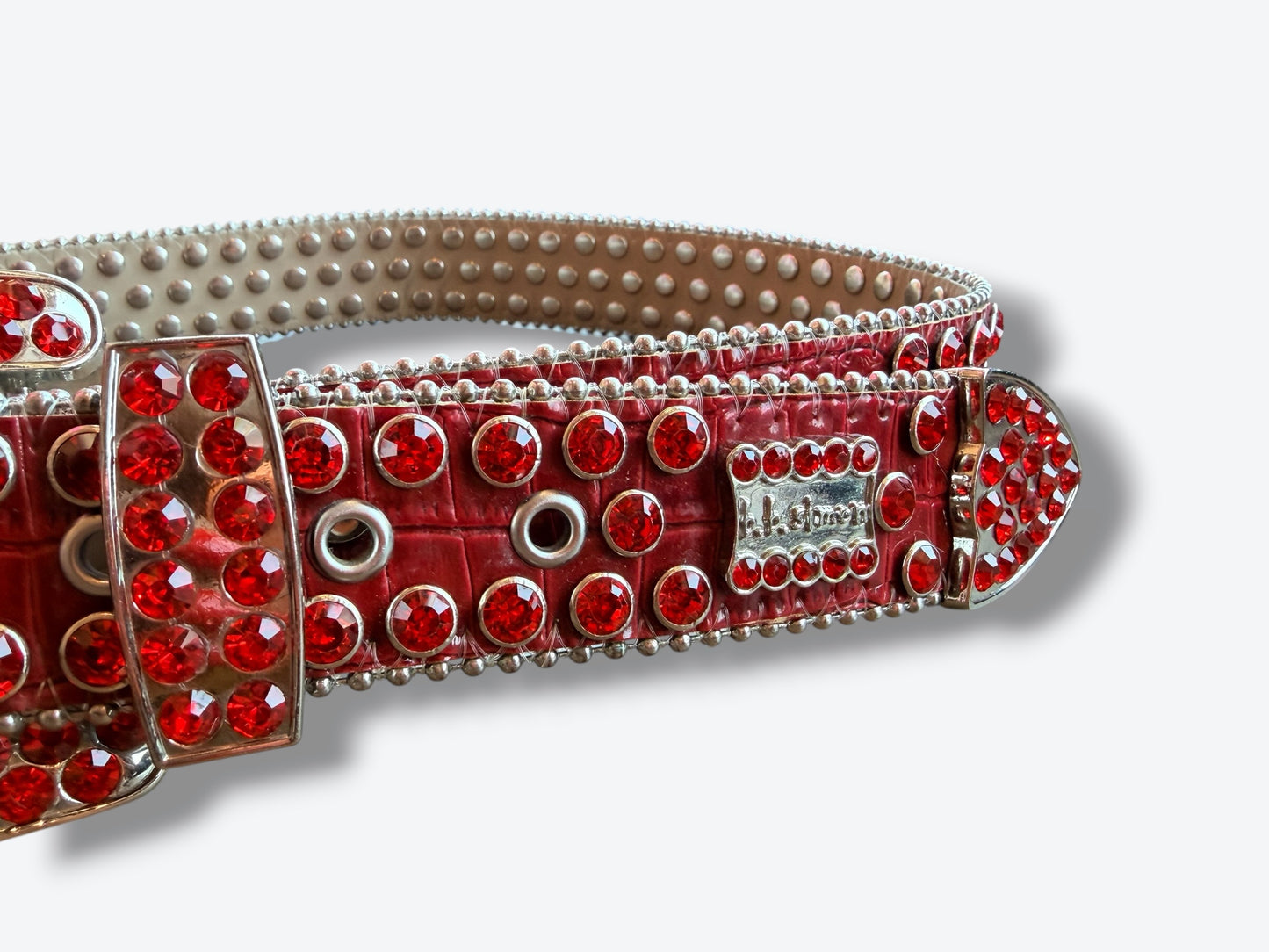 B.B Simon Red Rhinestone Leather Belt (As Is)