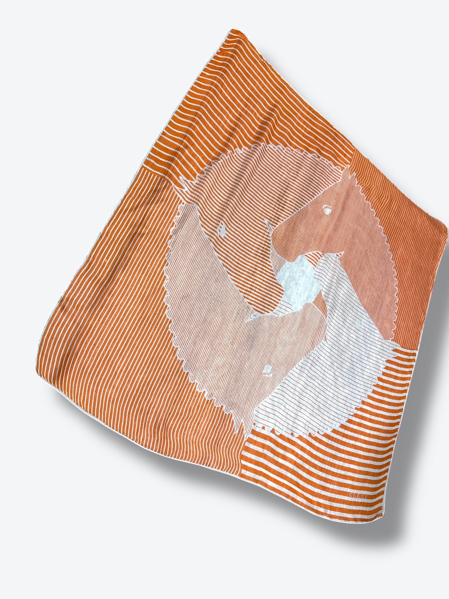 1970s “Gucci” Orange + White Horse Scarf (41” x 41”)