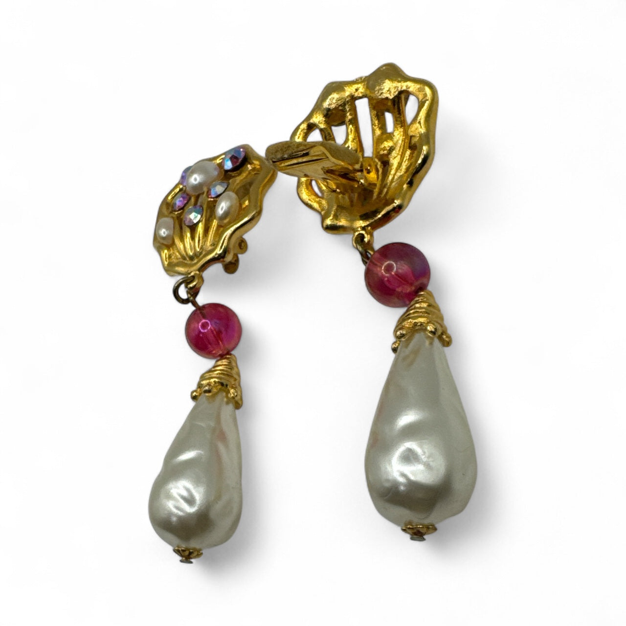 Vintage Craft Baroque Pearl & Crystal Drop Earrings
