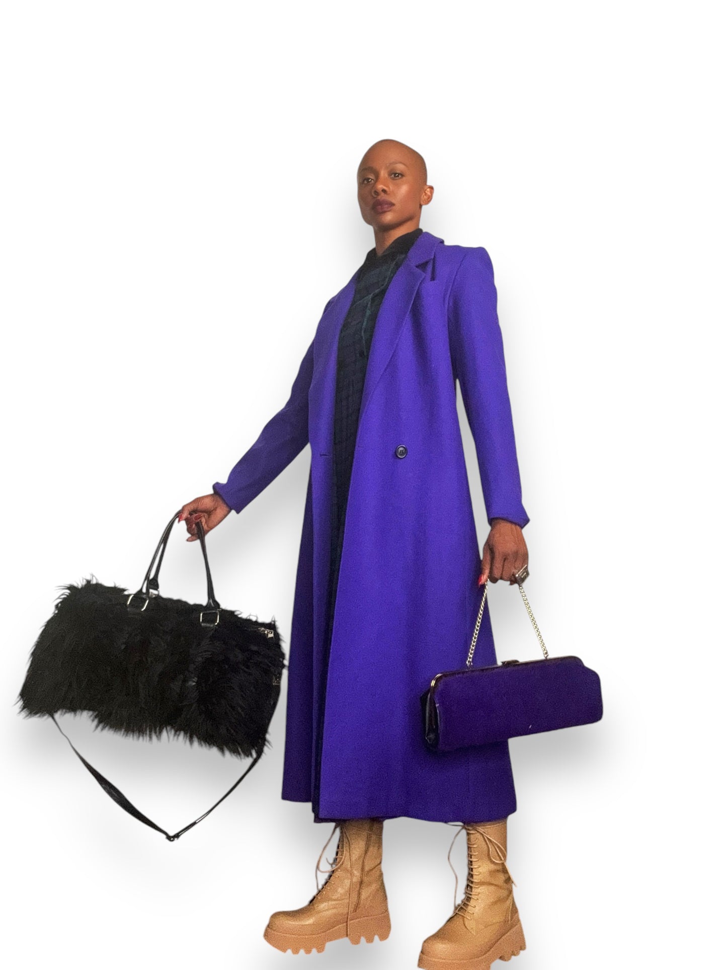 1940s Purple Faux Fur Kiss Lock Bag