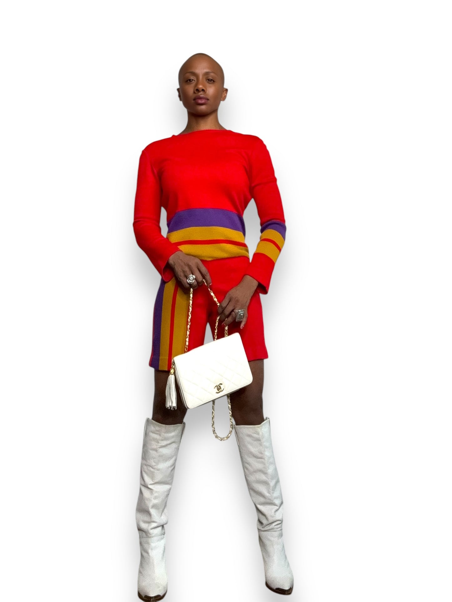 1970s Rudi Gernreich Design Harmon Knitwear Red Color Block Jumpsuit