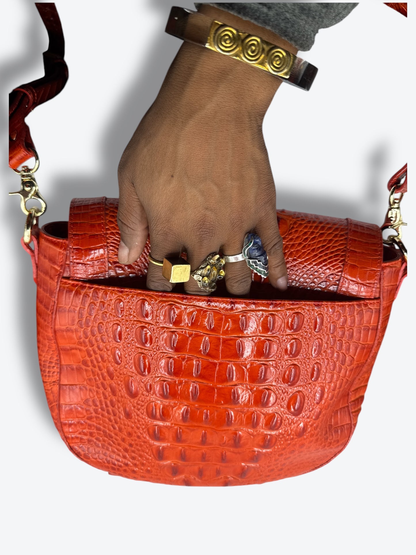 Trend: Brahmmin Orange Embossed Leather Bag
