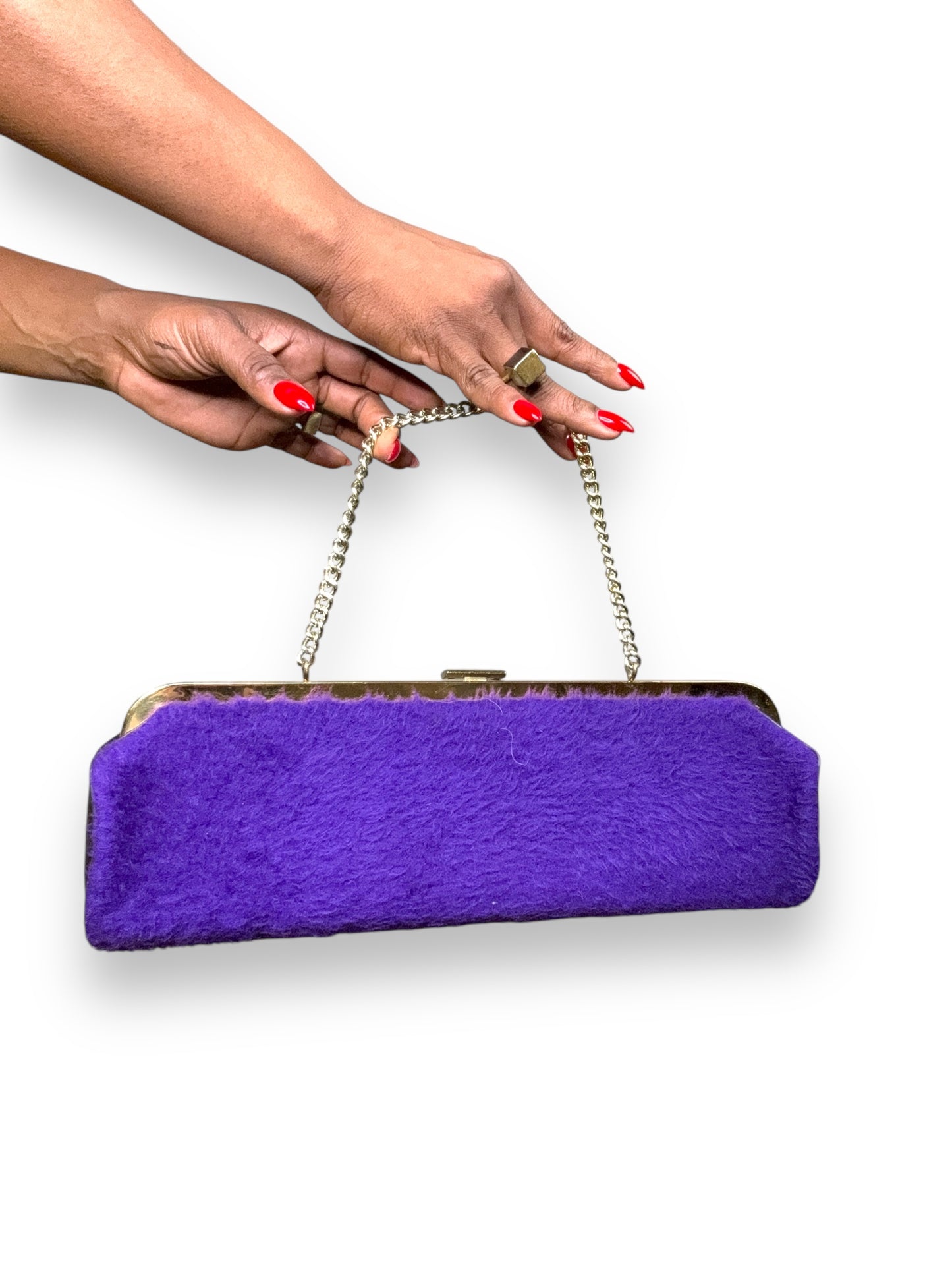 1940s Purple Faux Fur Kiss Lock Bag