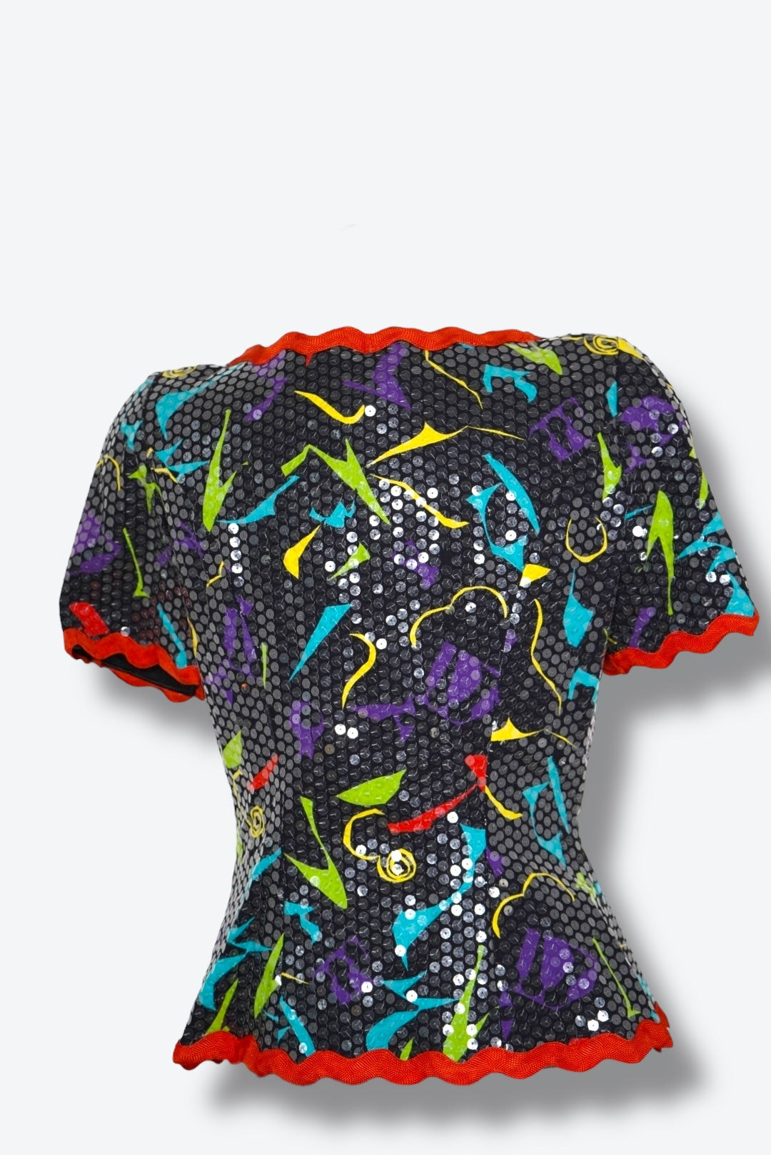 1980s “Marina” Memphis Print & Sequin Peplum Blazer