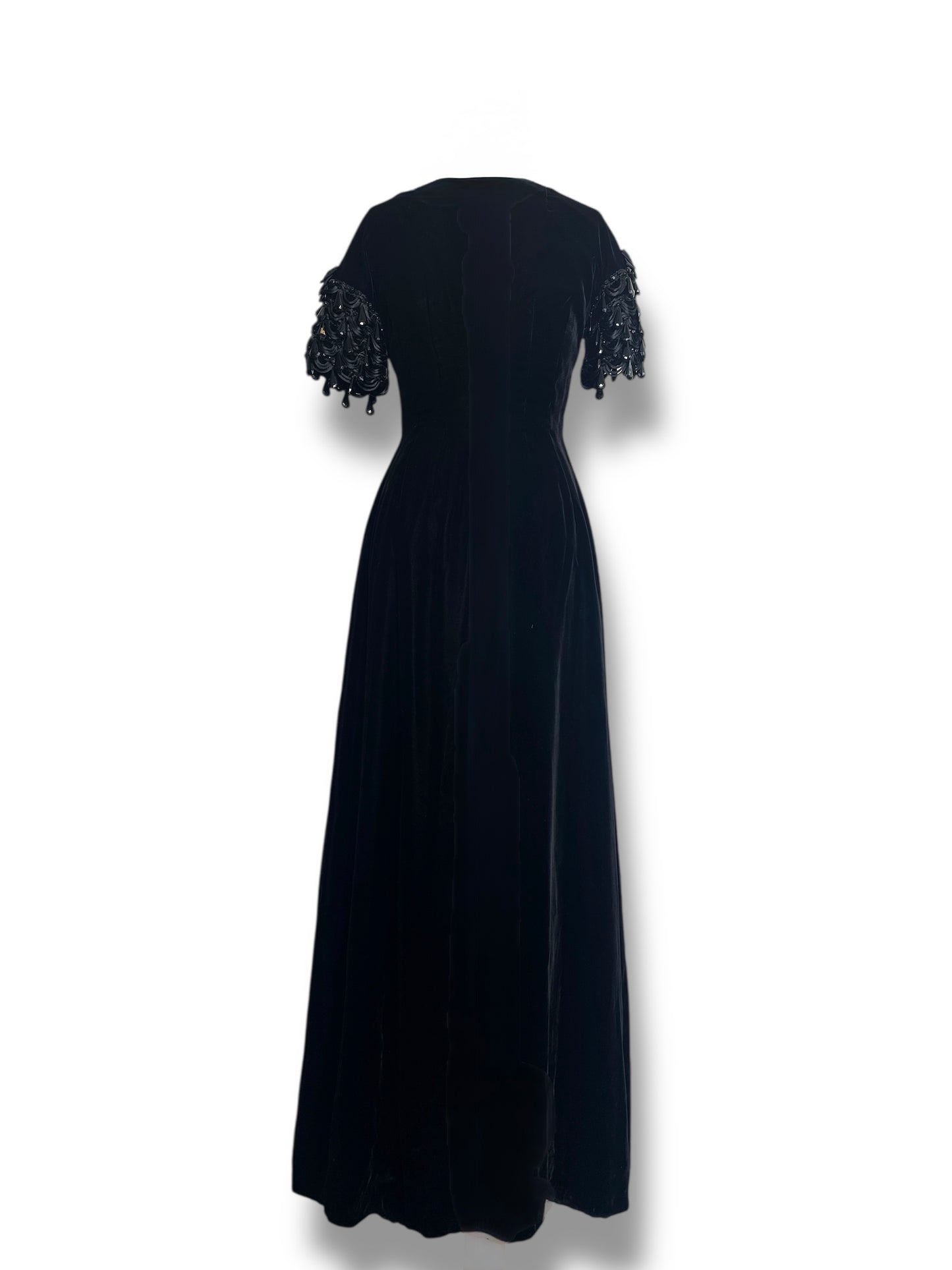 1940s/50s “Eloise Curtis for David Styne” Beaded Sleeve Formal Gown