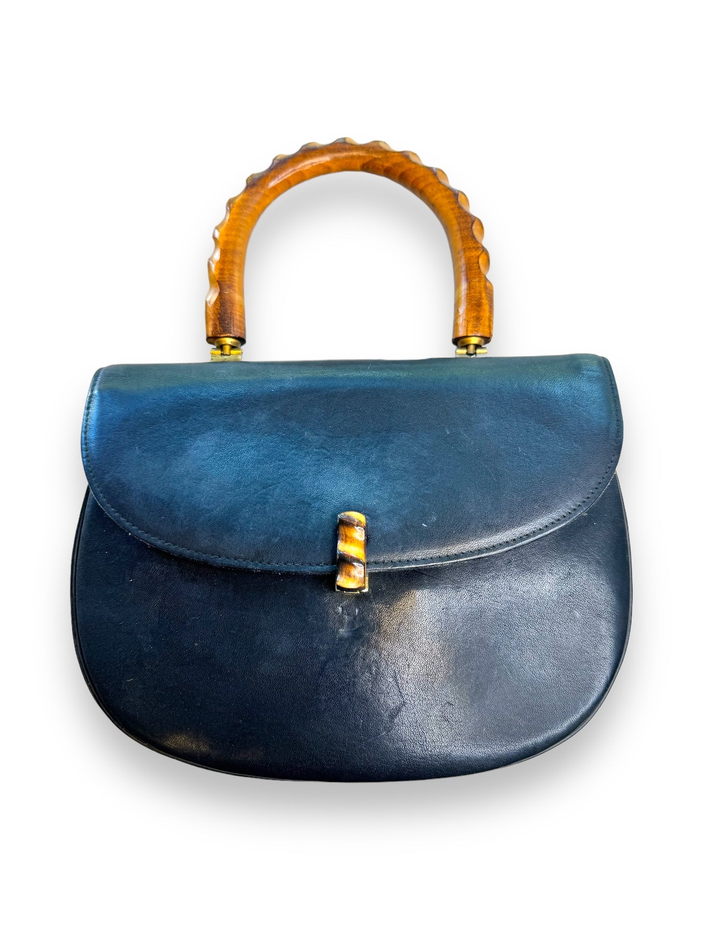 1950s Vegan Leather and Bamboo Accordion Style Hand Bag