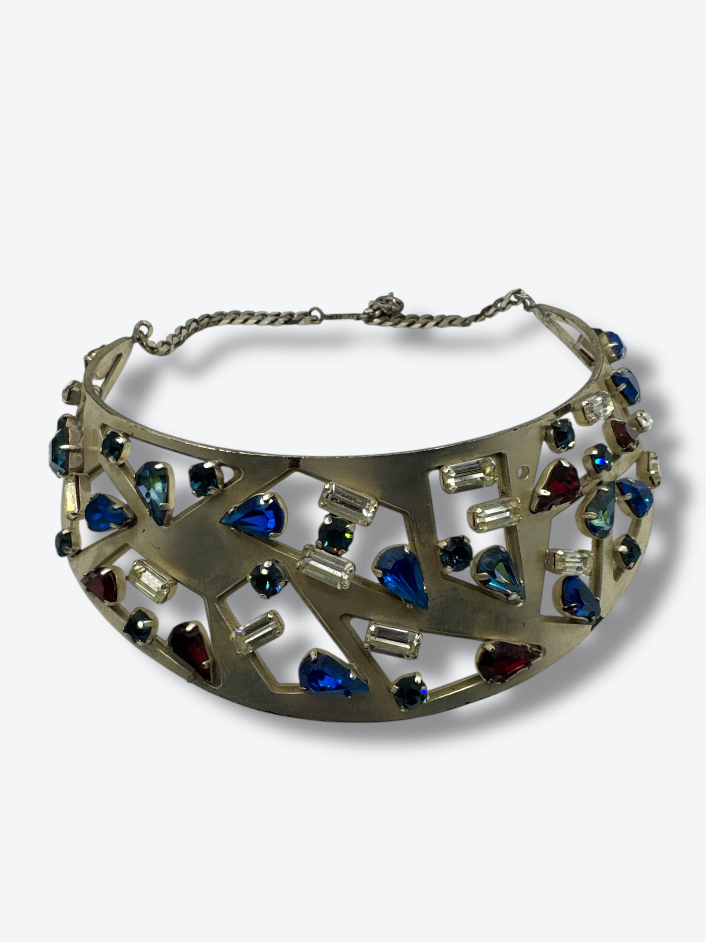 1970s Geometric Openwork Jewel Toned Crystal Collar