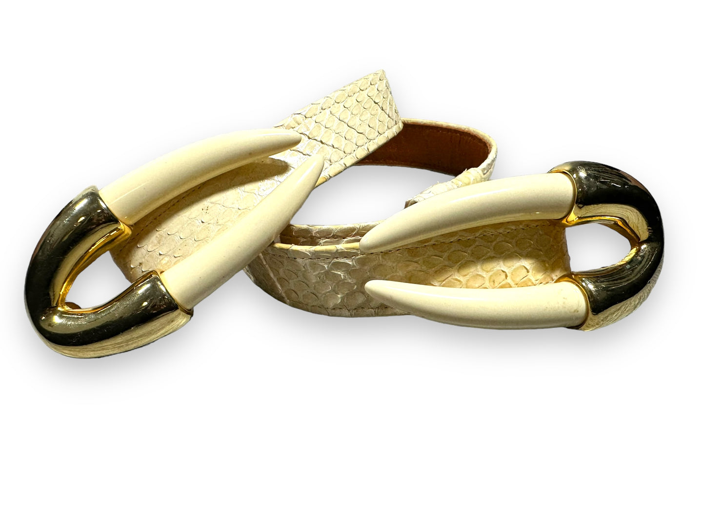 1990s Crème Snakeskin Crab Claw Belt