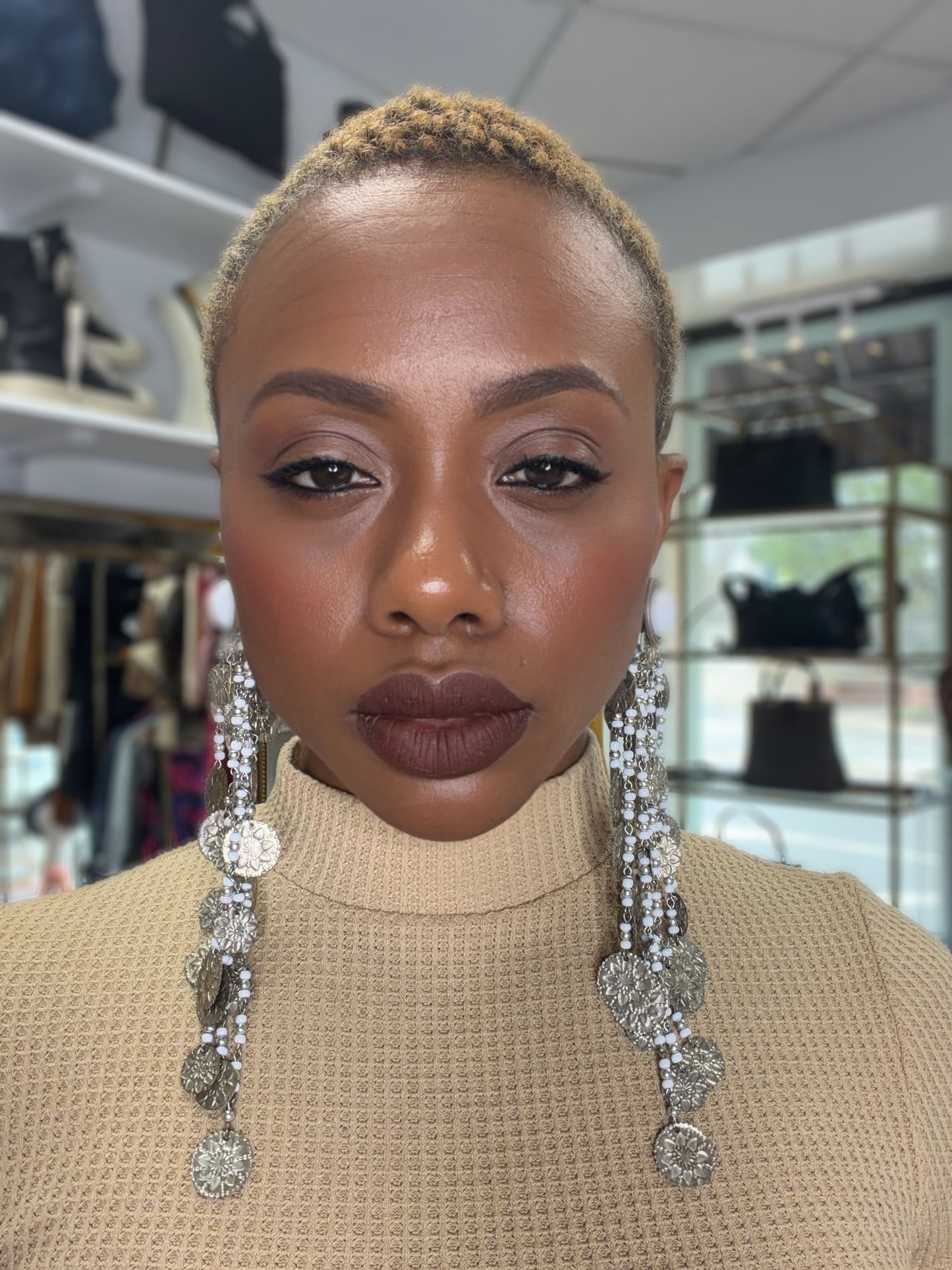 1970s/80s Sliver + White Unsigned Hippie Earrings (Clip On)