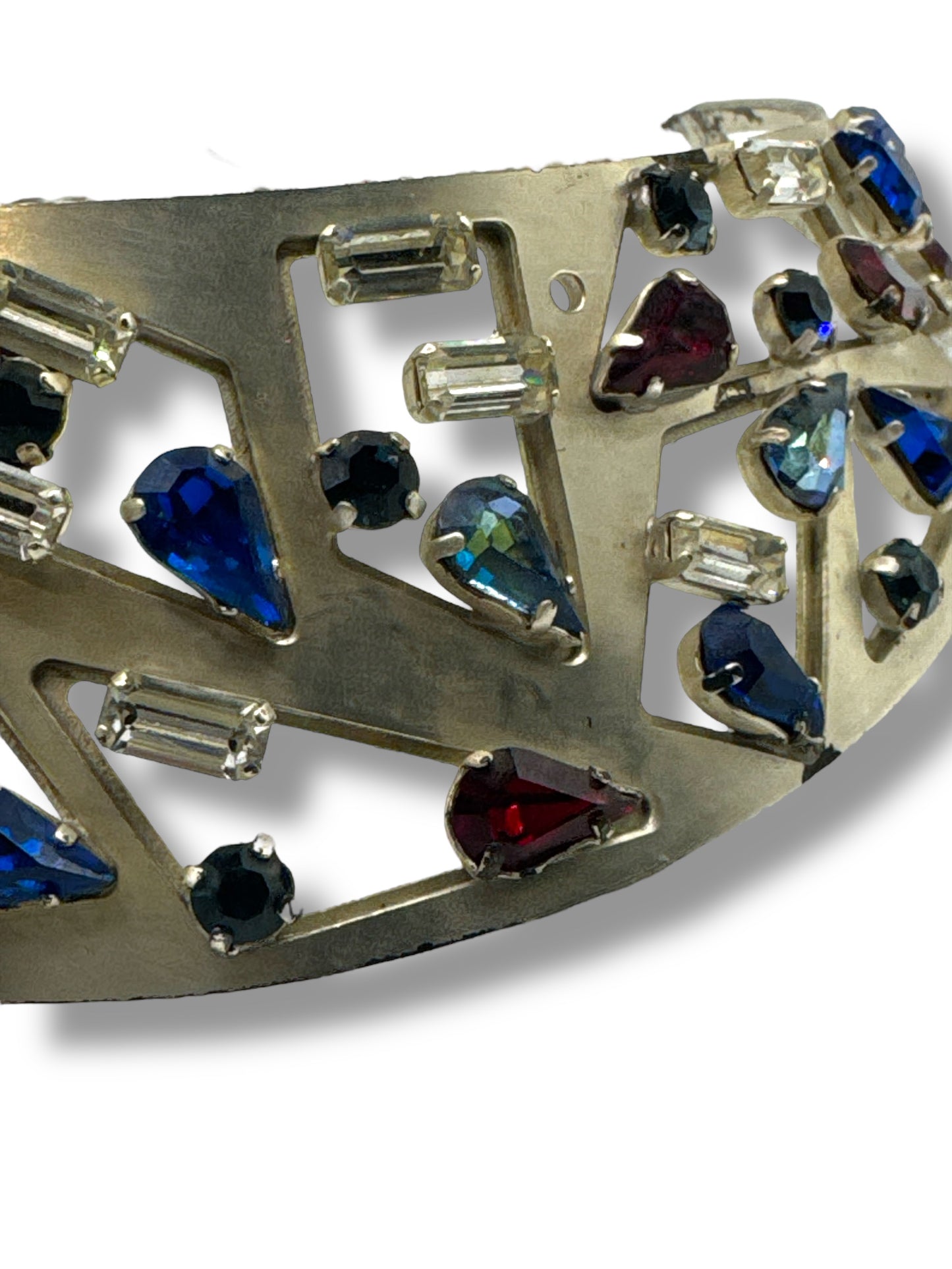 1970s Geometric Openwork Jewel Toned Crystal Collar