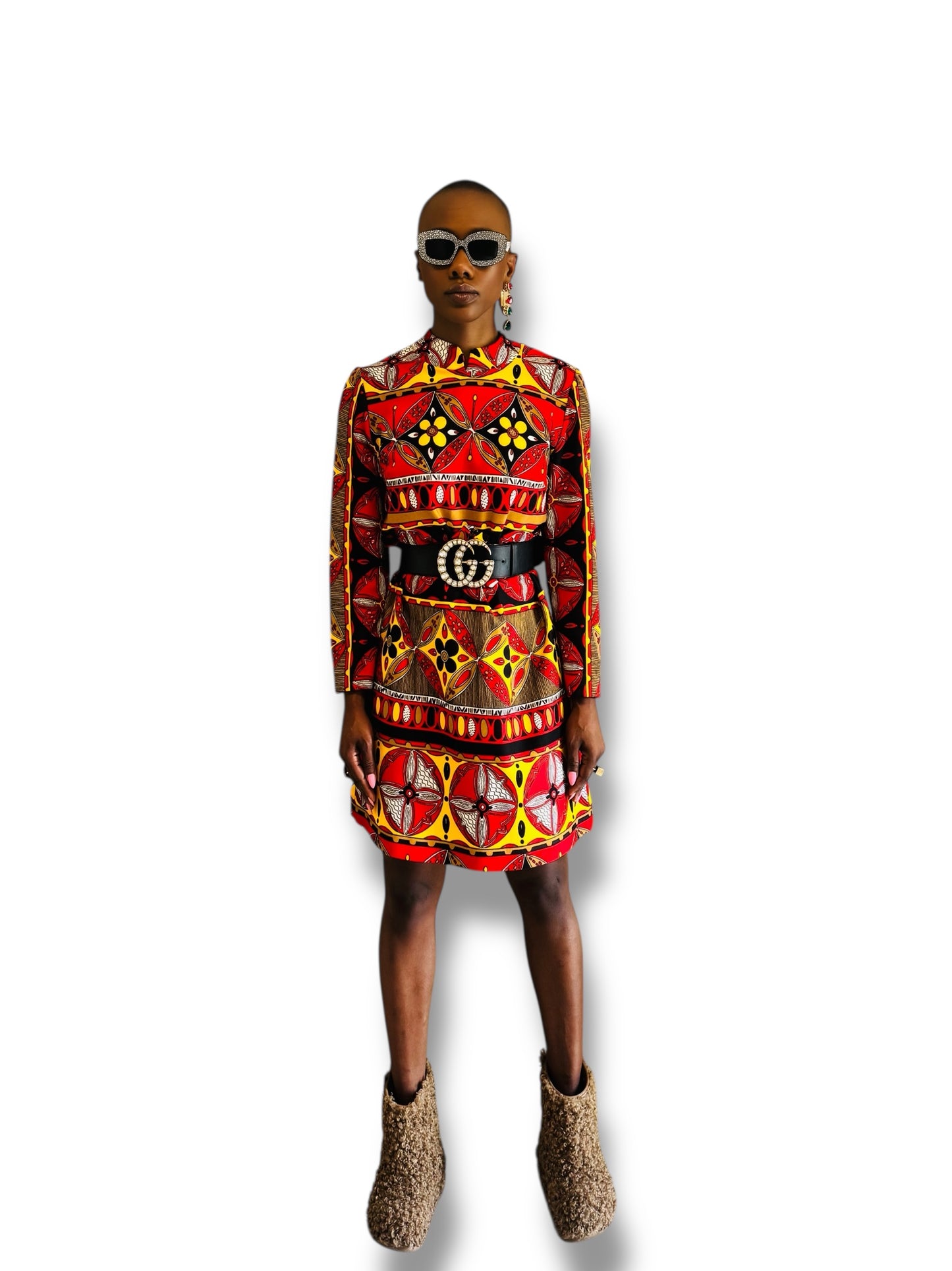 #131. 1960s Bold print Mod - Mini Vintage-inspired Tribal Dress