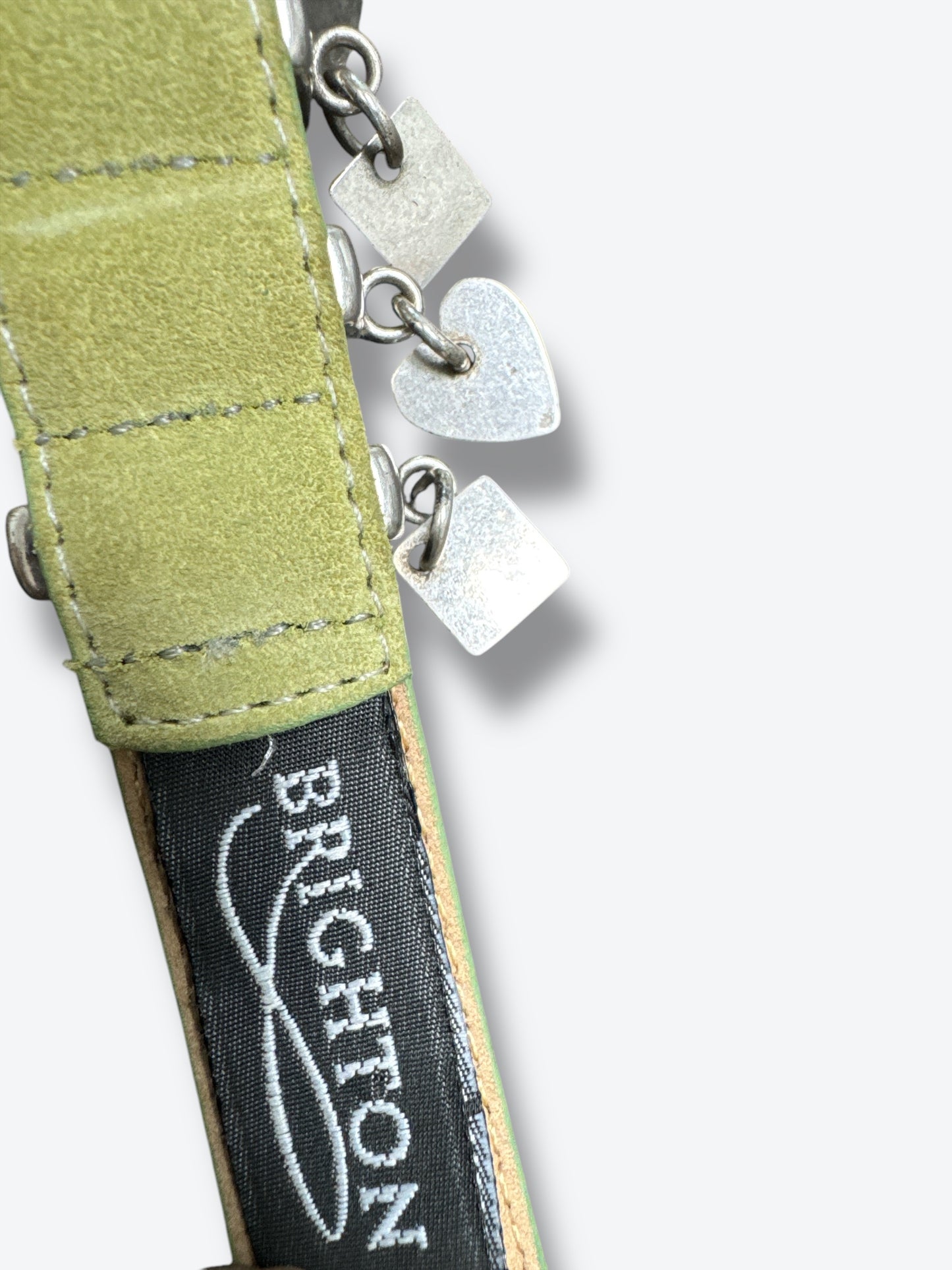 1990s “Brighton” Lime Green “ Earth • Sea • Wind • Love” Suede Charm Belt