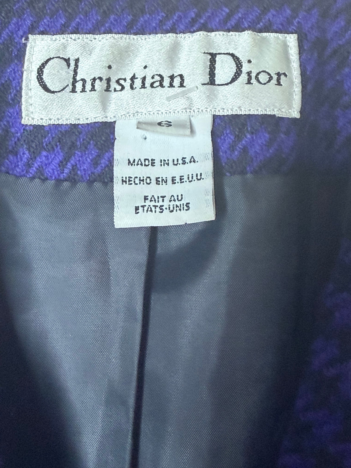 1990s Christian Dior Purple and Black Houndstooth Crop Blazer