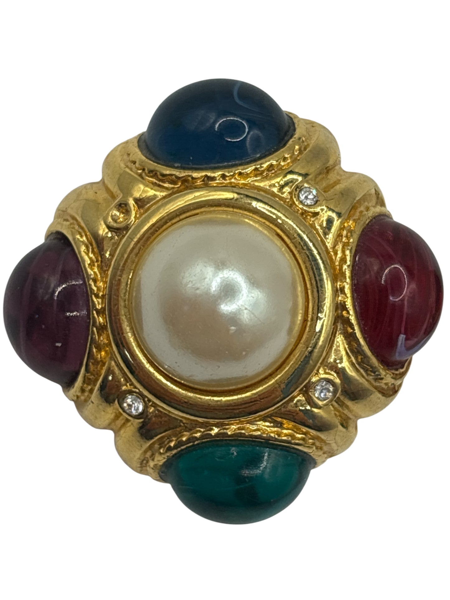 Vintage Byzantine & Cabochon Clip Earrings (Clip)