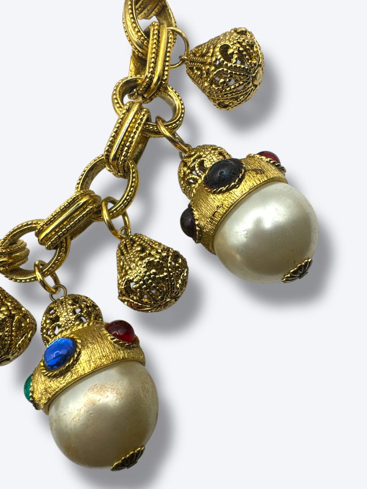Vintage Statement Necklace with Oversized Faux Pearls & Jewel-Tone Cabochons – 1980s Couture Style