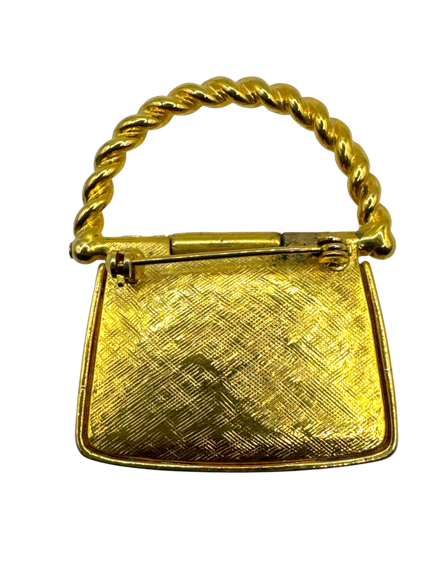Vintage Brooch Gold Handbag