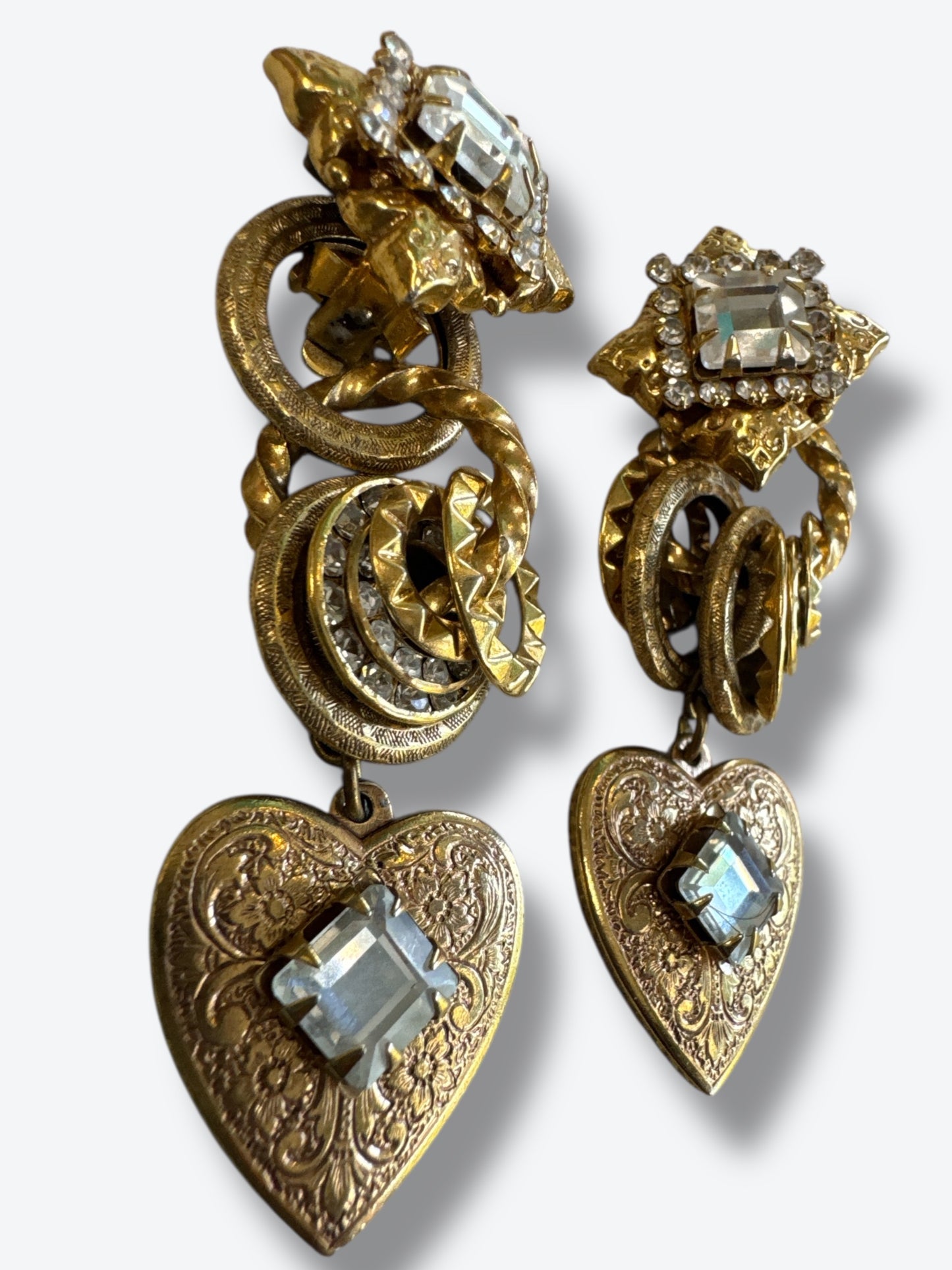 1990s Mary DeMarco Metallic Romance Clip On Earrings