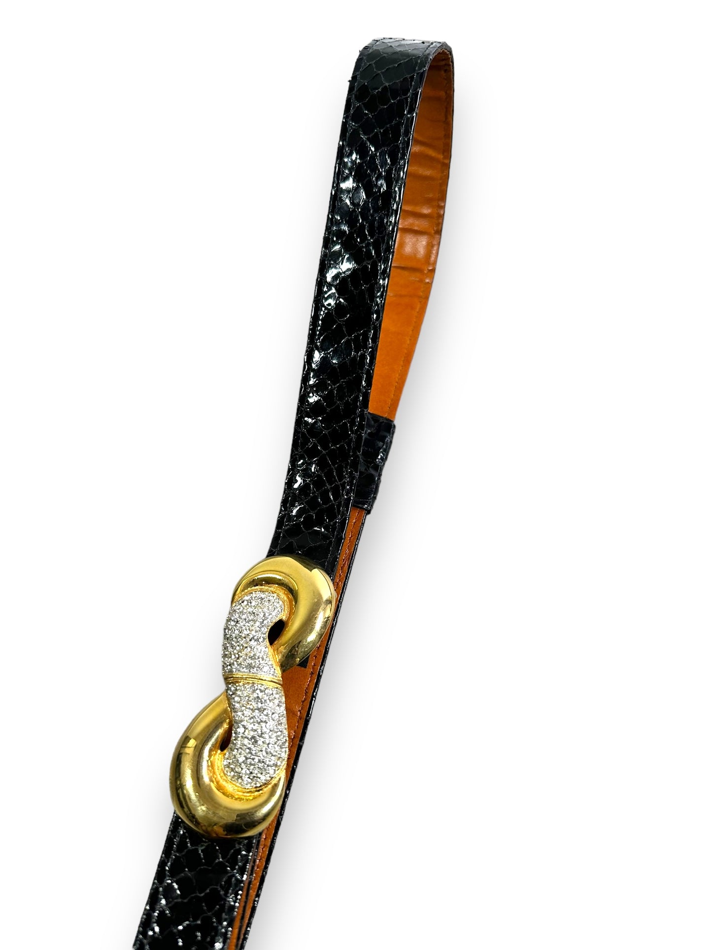 1990s Alexis Kirk Crystal + Gold Infinity Snakeskin Adjustable Belt