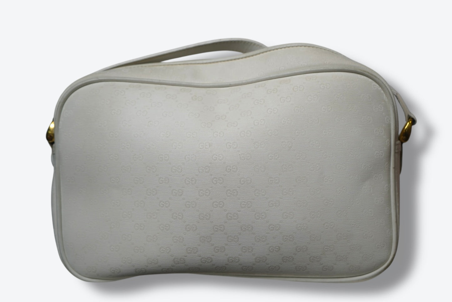 #92C. 1980s/1990s Vintage Gucci Monogram Crossbody Bag – Cream White (flaking inside)