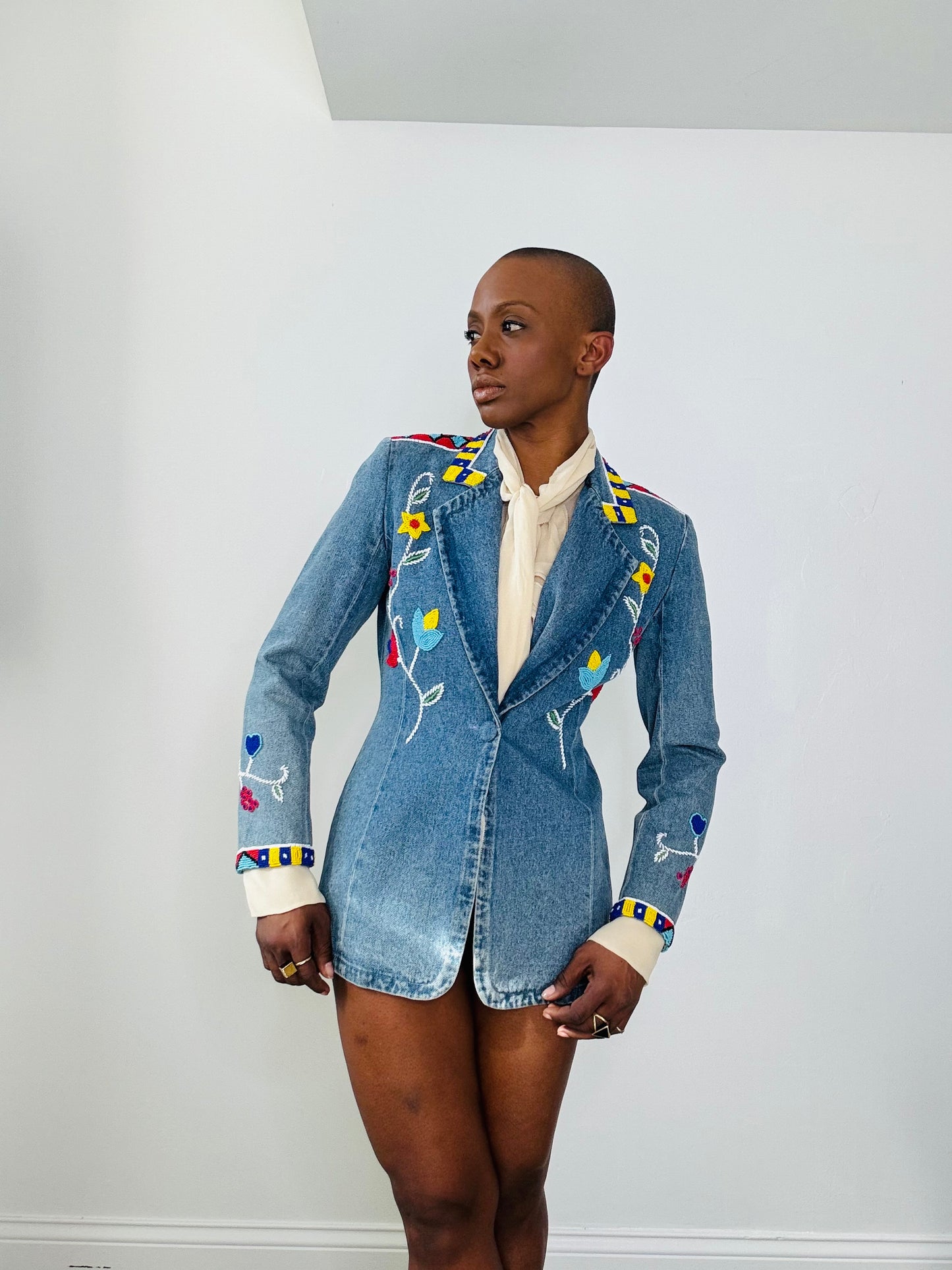 1970s Choices Denim and Embroidered/Beaded Blazer