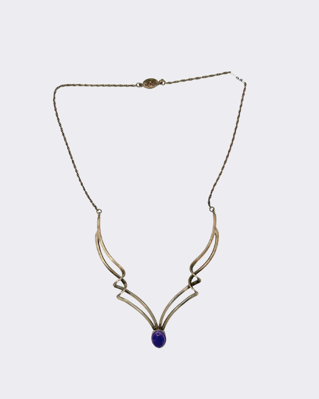 1970s-1980s Purple Cabochon Stone and Sliver Necklace