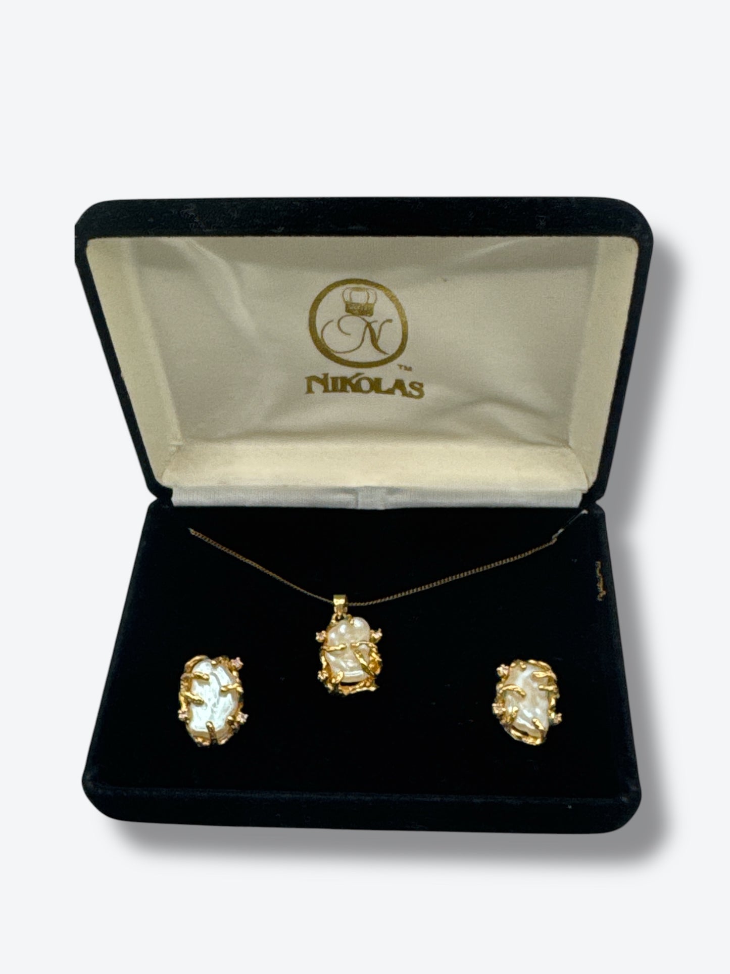 House of Nikolas Gold and Pearl Necklace and Earring Set