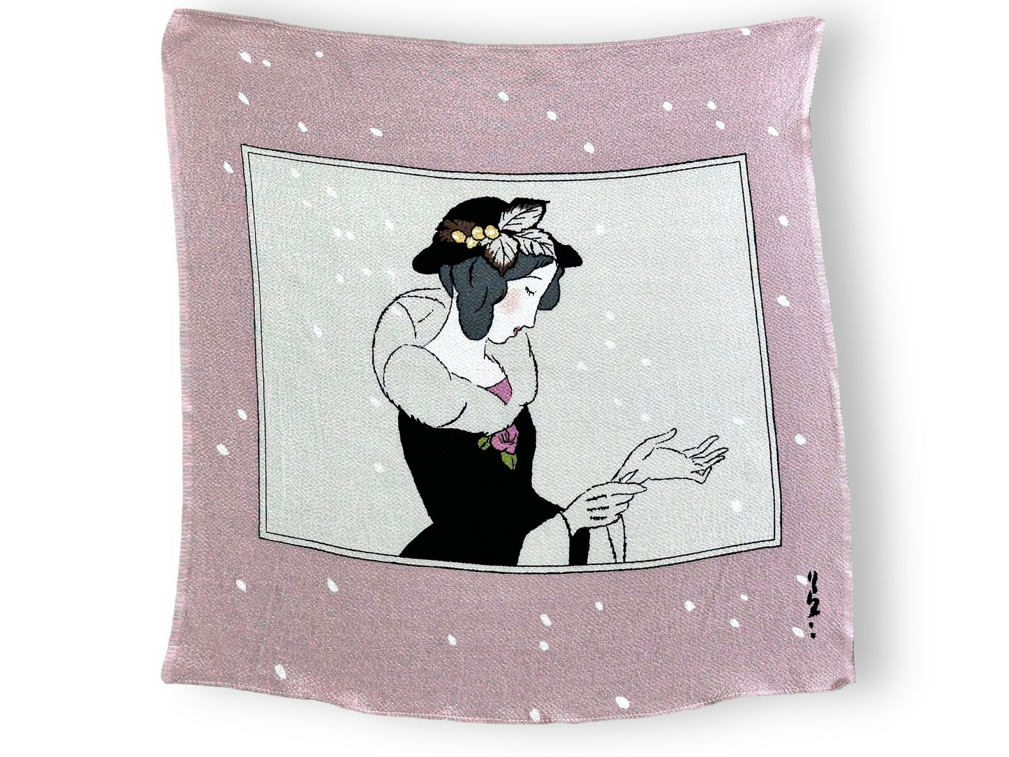 Vintage Japanese 17” x 17” Pretty Woman Scarf