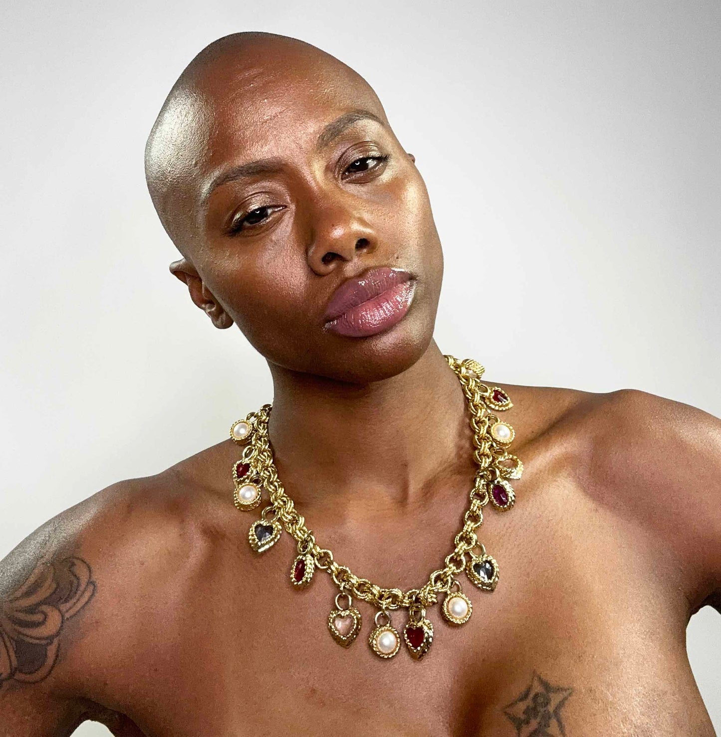 1980's Gem + Pearl Charm Necklace
