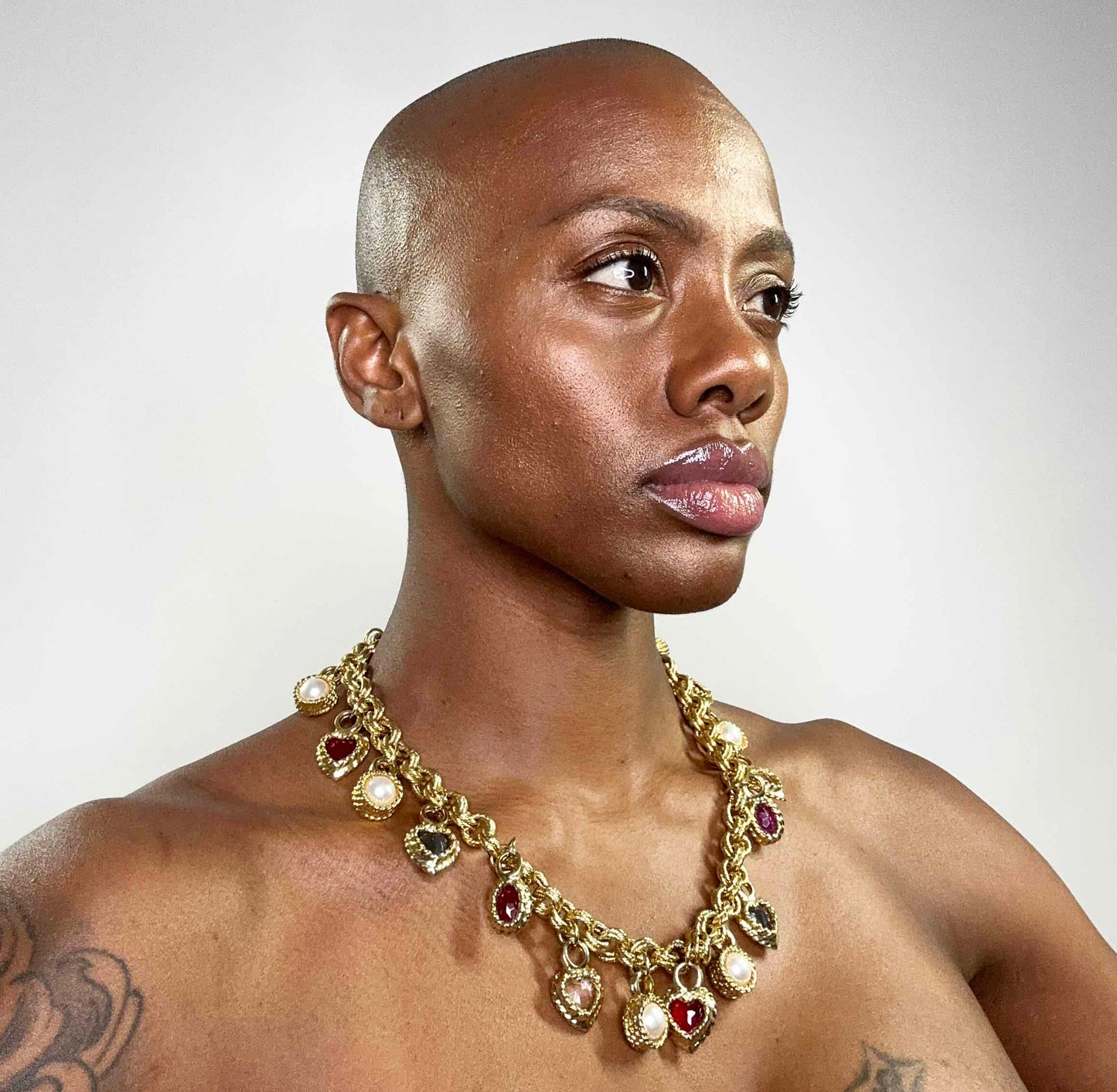 1980's Gem + Pearl Charm Necklace
