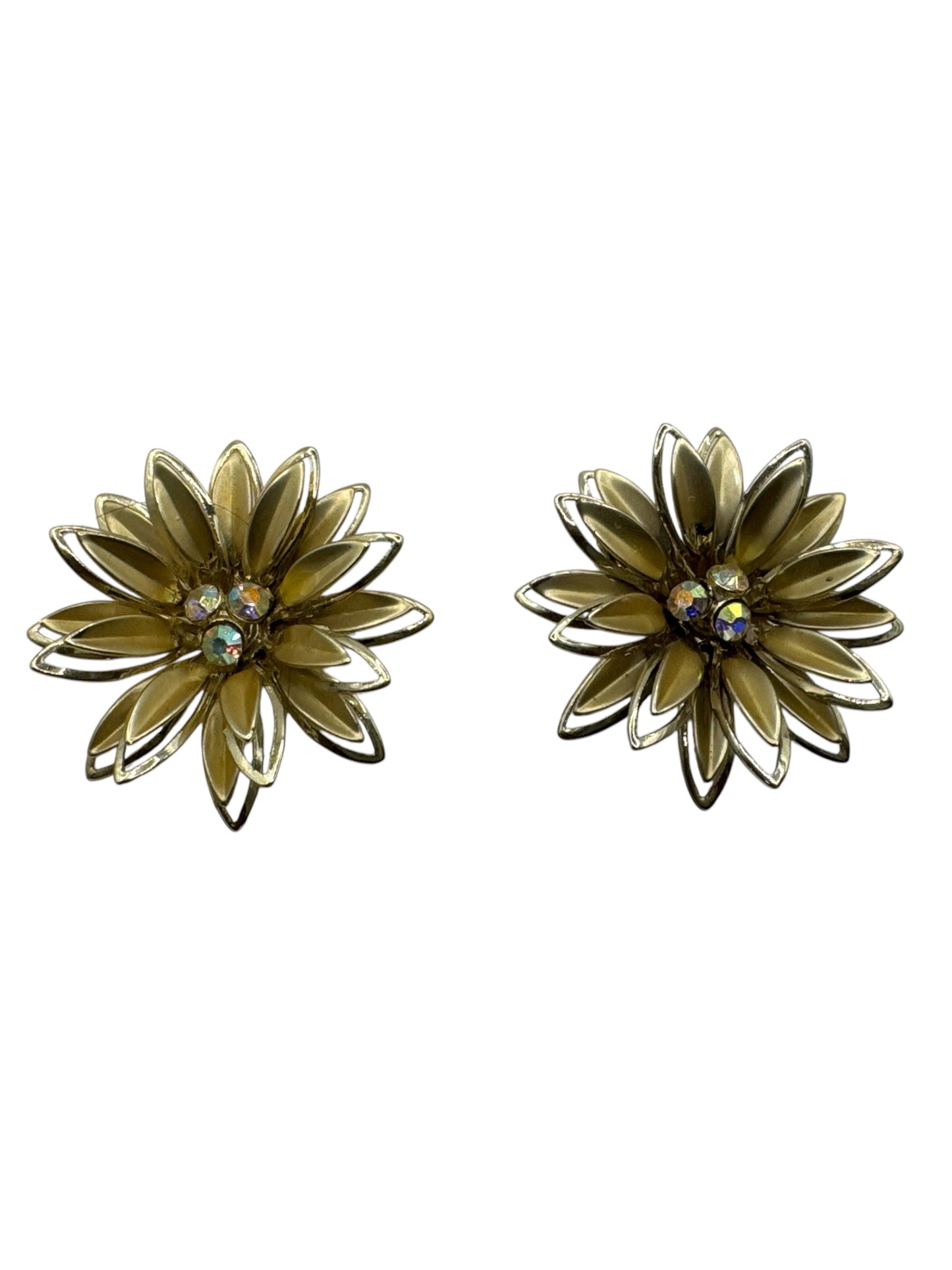 Vintage Floral and Gem Clip Earrings