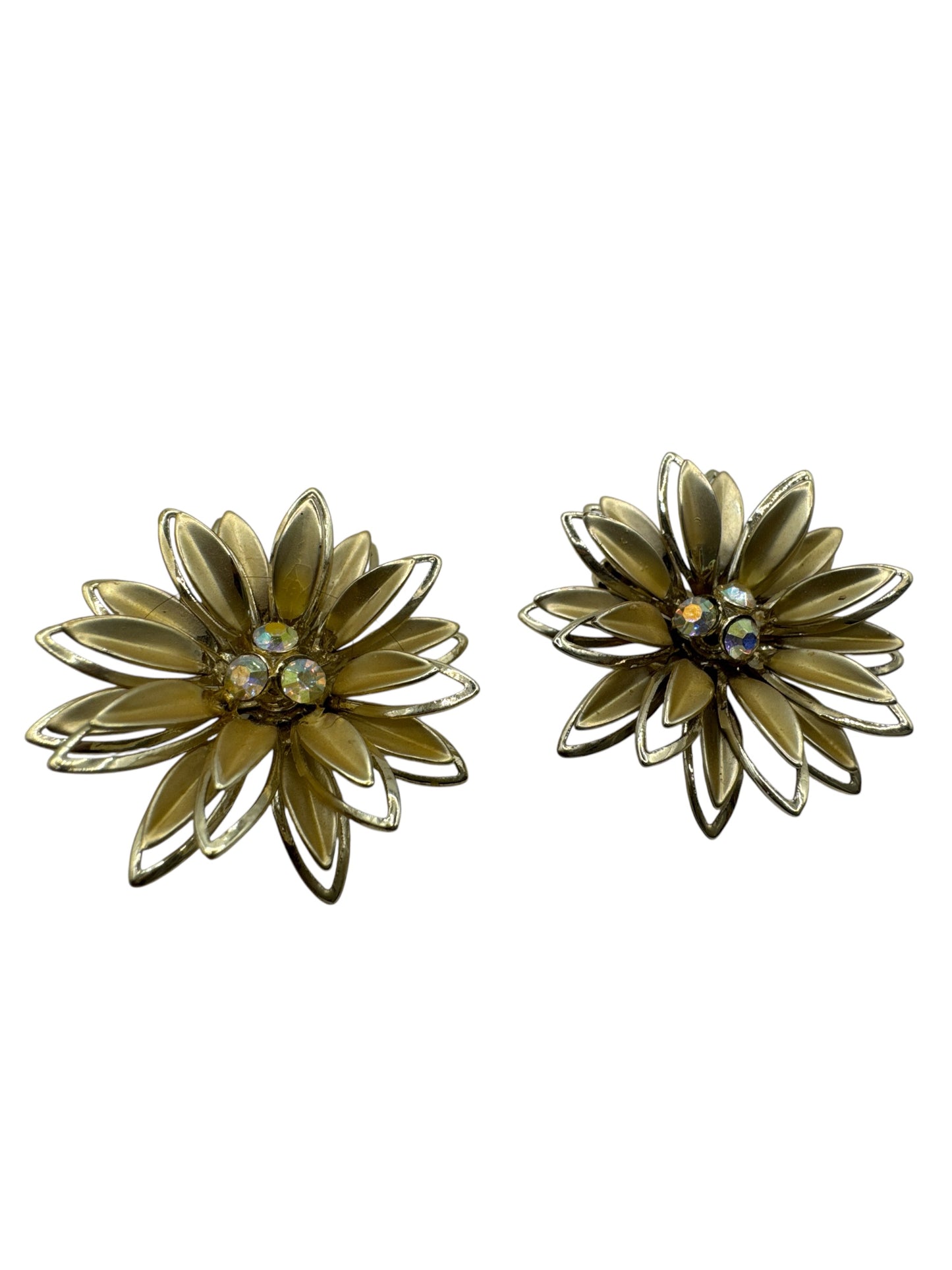 Vintage Floral and Gem Clip Earrings