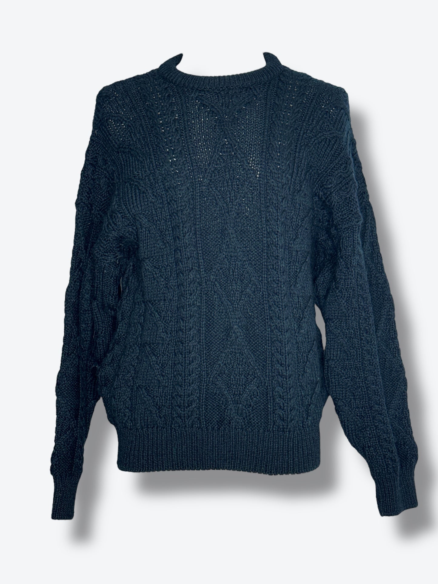 1980s Aran Thick Wool Navy/Green Sweater