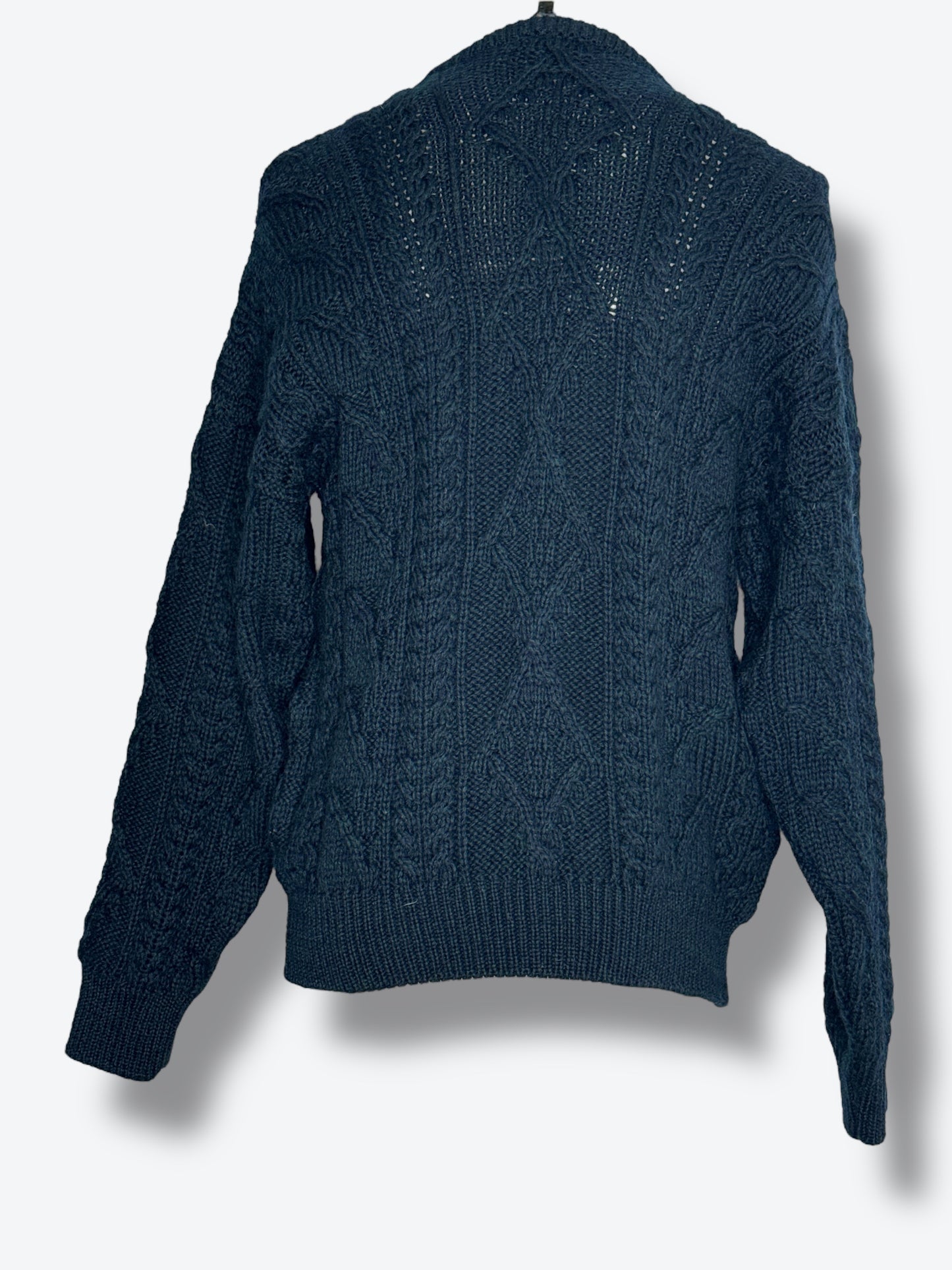 1980s Aran Thick Wool Navy/Green Sweater