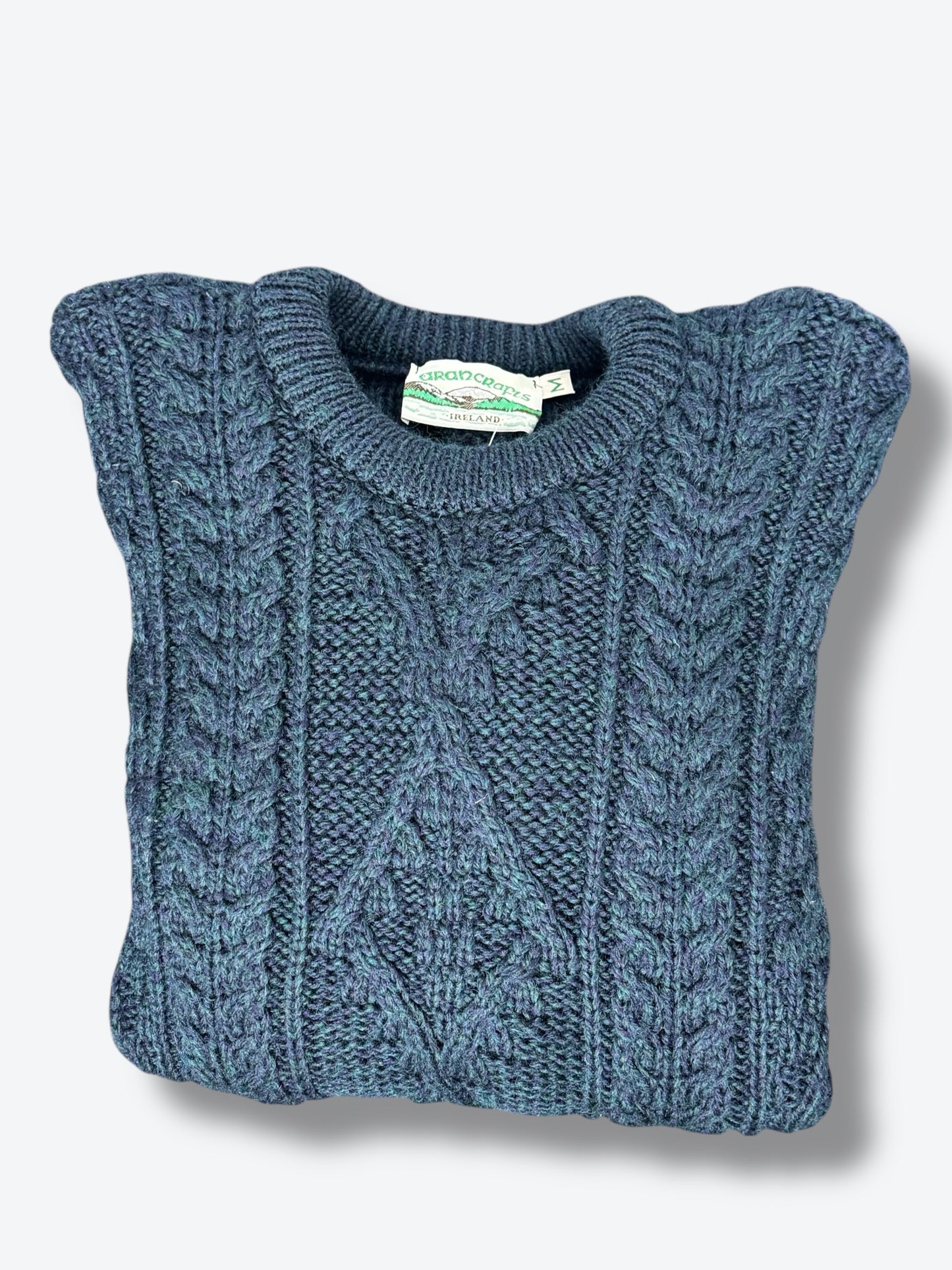 1980s Aran Thick Wool Navy/Green Sweater
