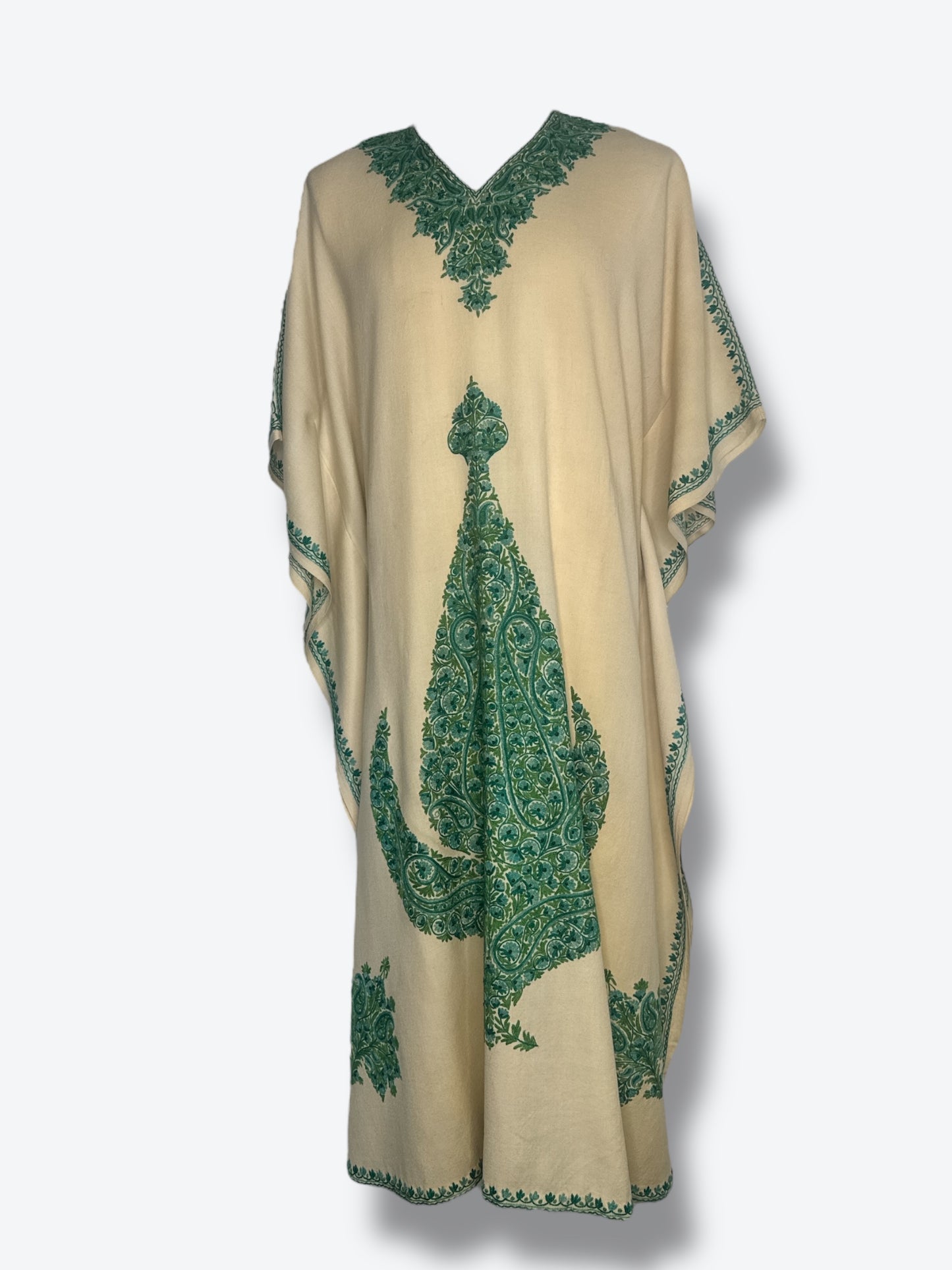 1970s Creme and Green Poncho