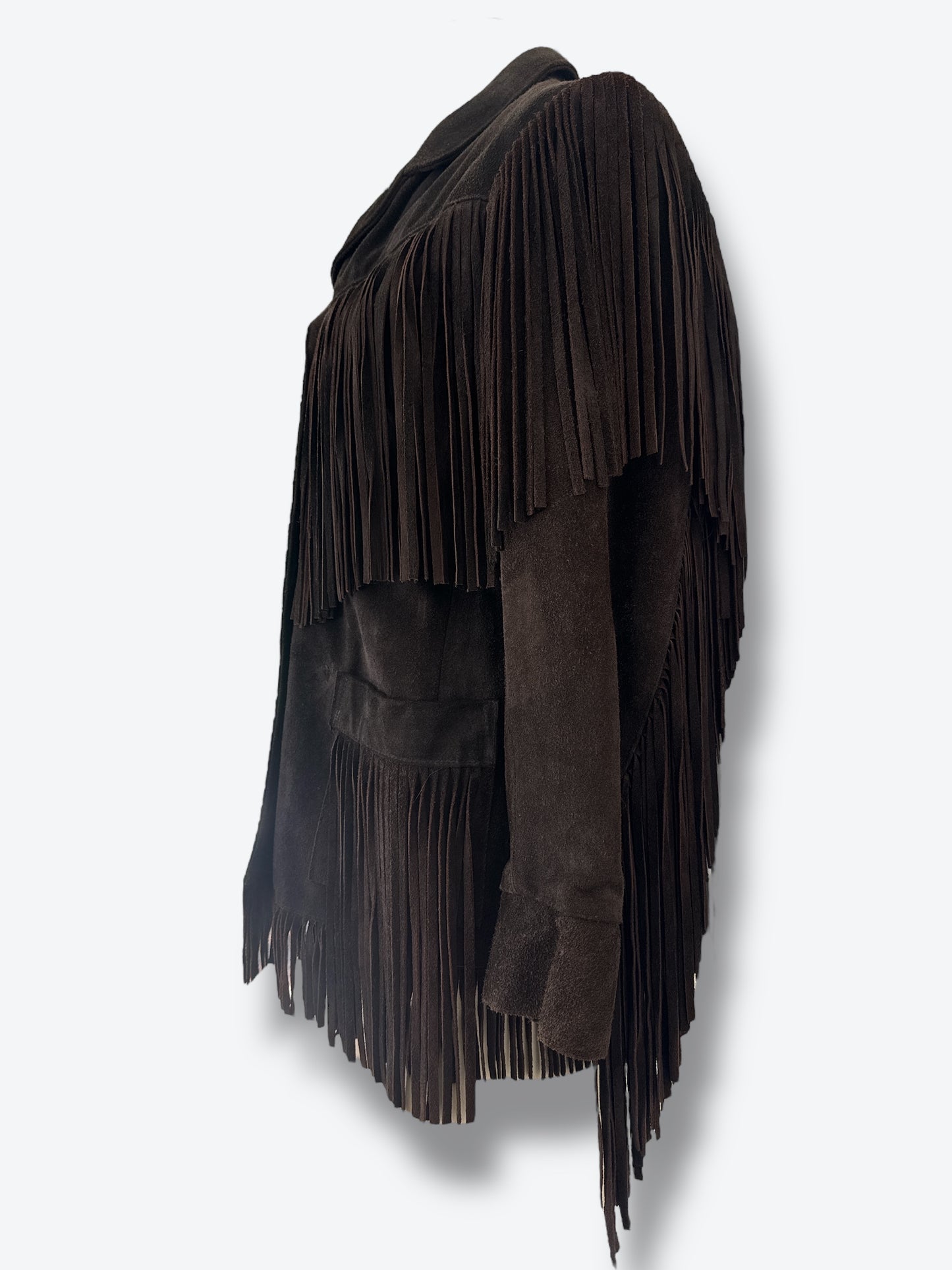 1970s Vakko Unisex Coco Brown Fringe Jacket