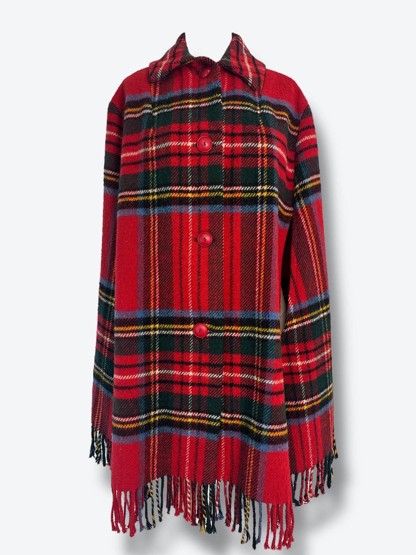 Vintage Red Plaid Wool Poncho