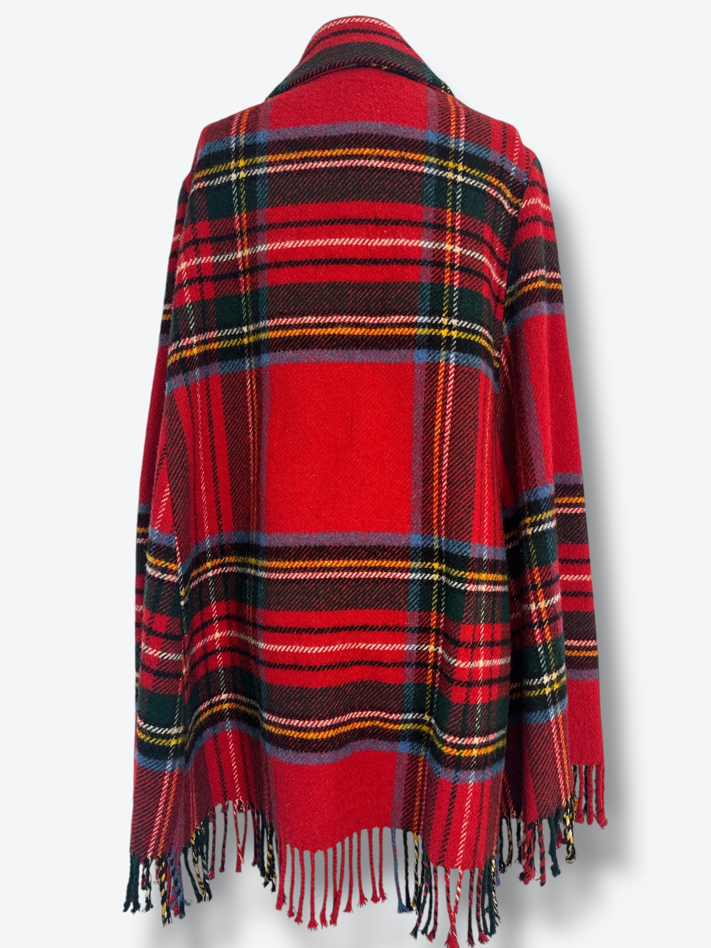 Vintage Red Plaid Wool Poncho